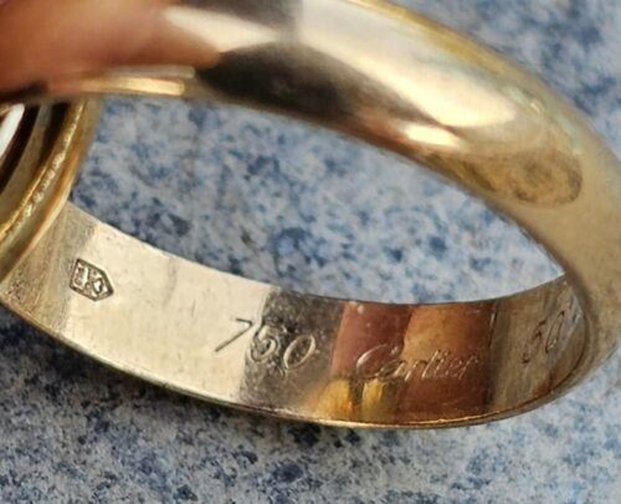 Cartier Trinity Wedding Band Ring 18k Gold Tri-color Rolling Sz 50 US 5.25 In Good Condition For Sale In Northbrook, IL