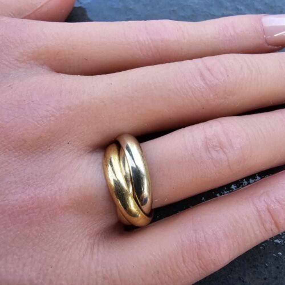Cartier Trinity Wedding Band Ring 18k Gold Tri-color Rolling Sz 50 US 5.25 For Sale 2