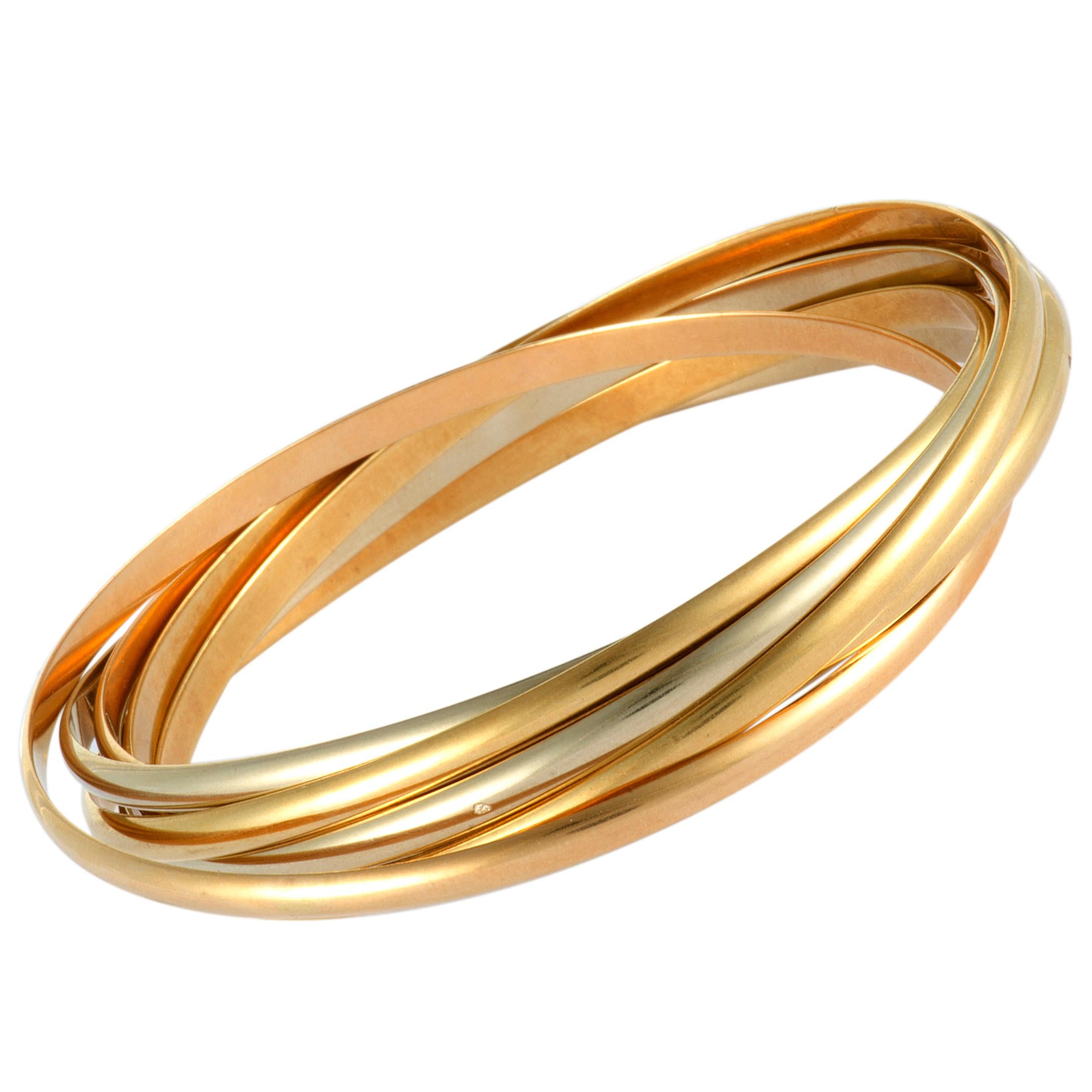 Cartier Trinity White, Yellow and Rose Gold Rolling Bangle Bracelet