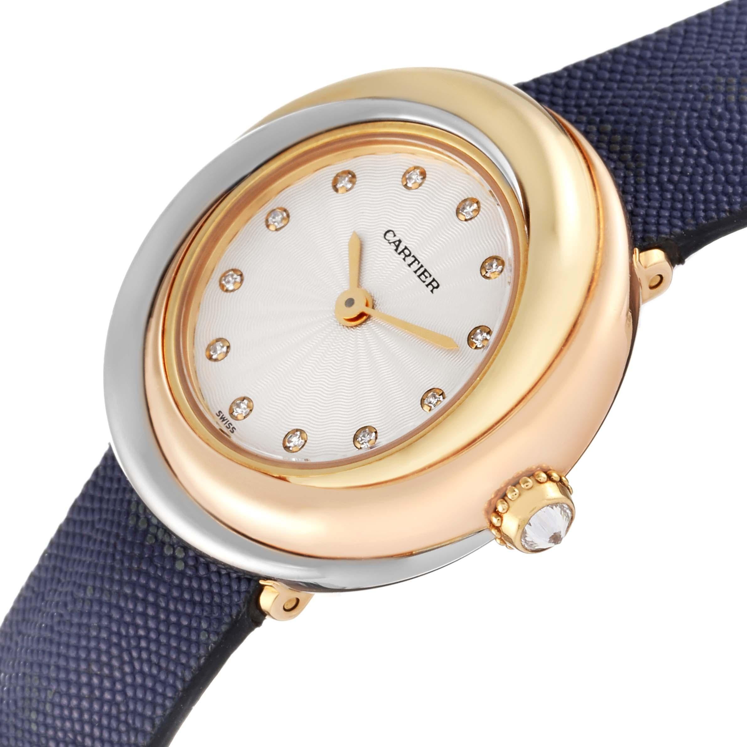 Cartier Trinity White Yellow Rose Gold Diamond Ladies Watch WG200256 In Excellent Condition In Atlanta, GA
