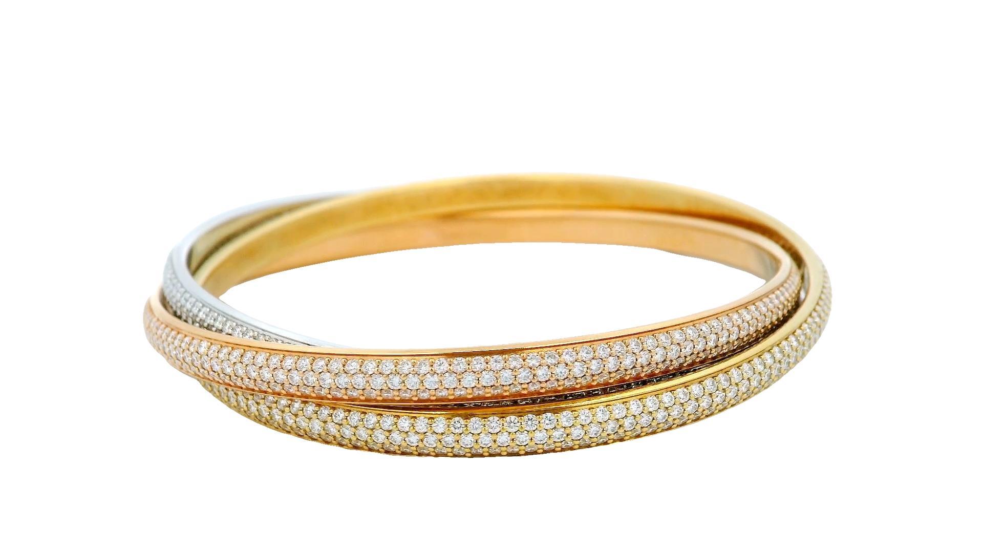 da uomo o donna Cartier Trinity Bangle largo con pavé in vendita