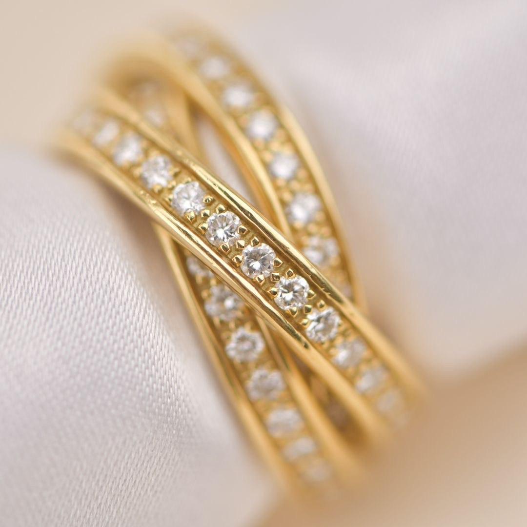 Brilliant Cut Cartier Trinity Yellow Gold Diamond Pave Band Ring