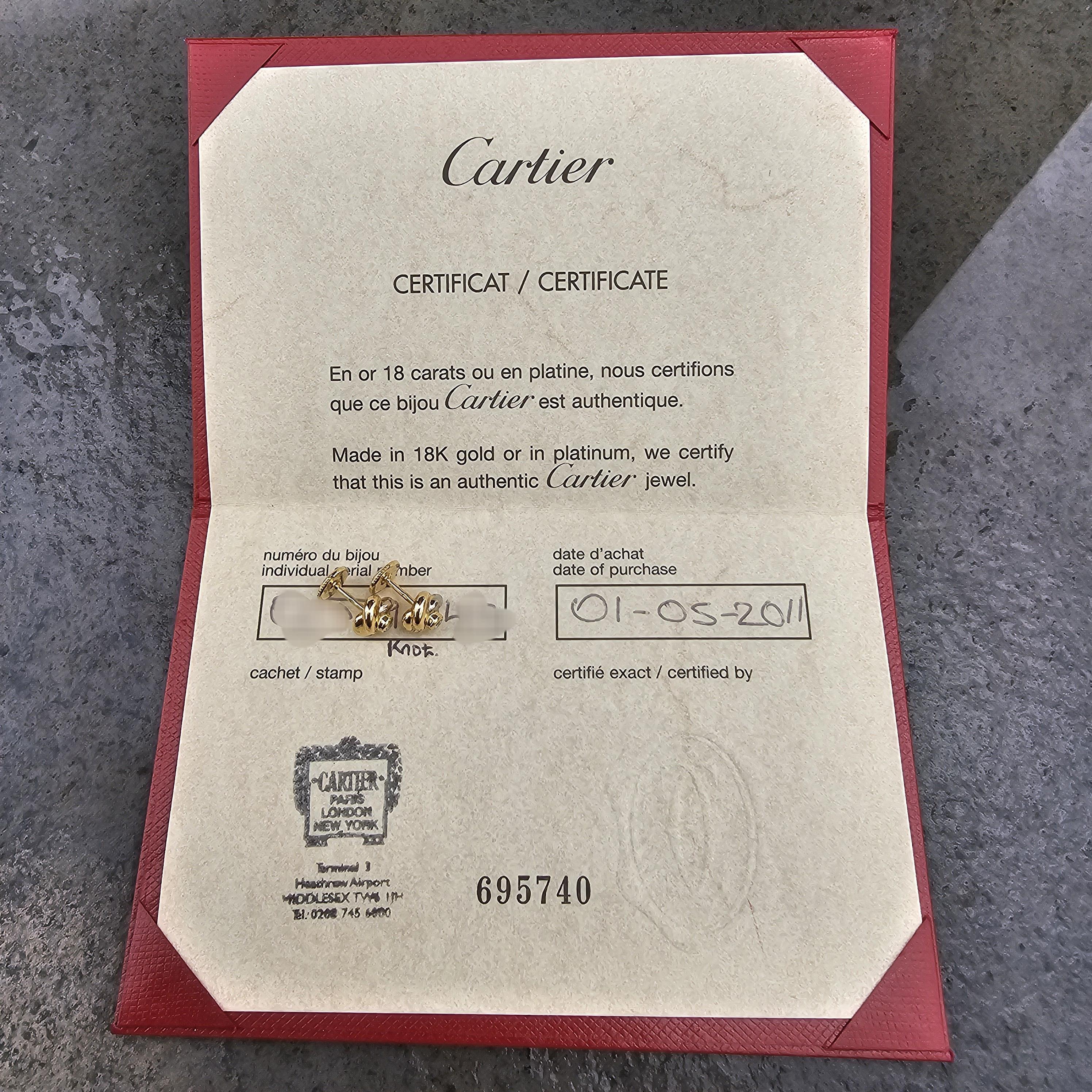 Round Cut Cartier Trinty Diamond Stud Earrings Tri Color 18k Gold and Certificate 5g