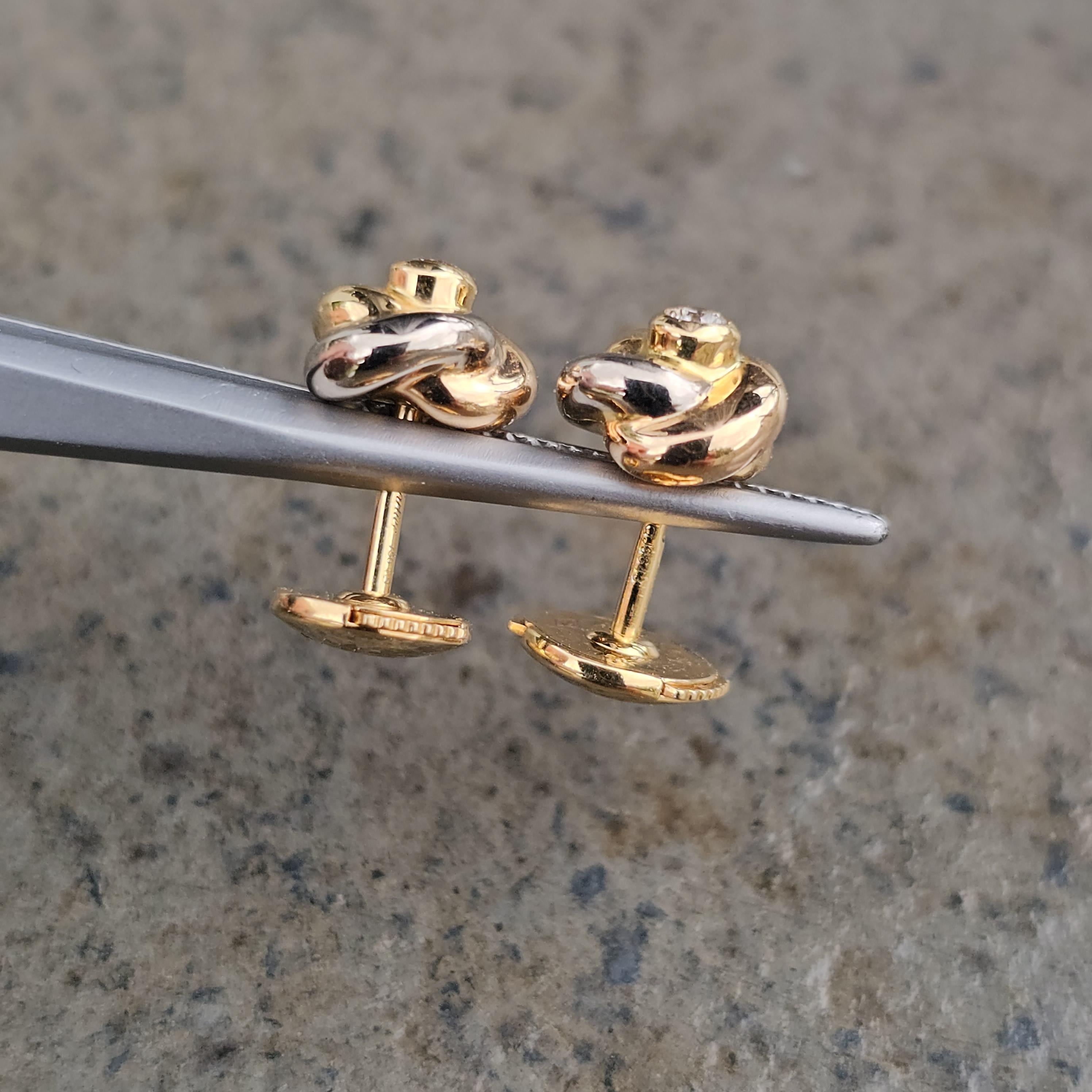 Cartier Trinty Diamond Stud Earrings Tri Color 18k Gold and Certificate 5g In Good Condition In Northbrook, IL