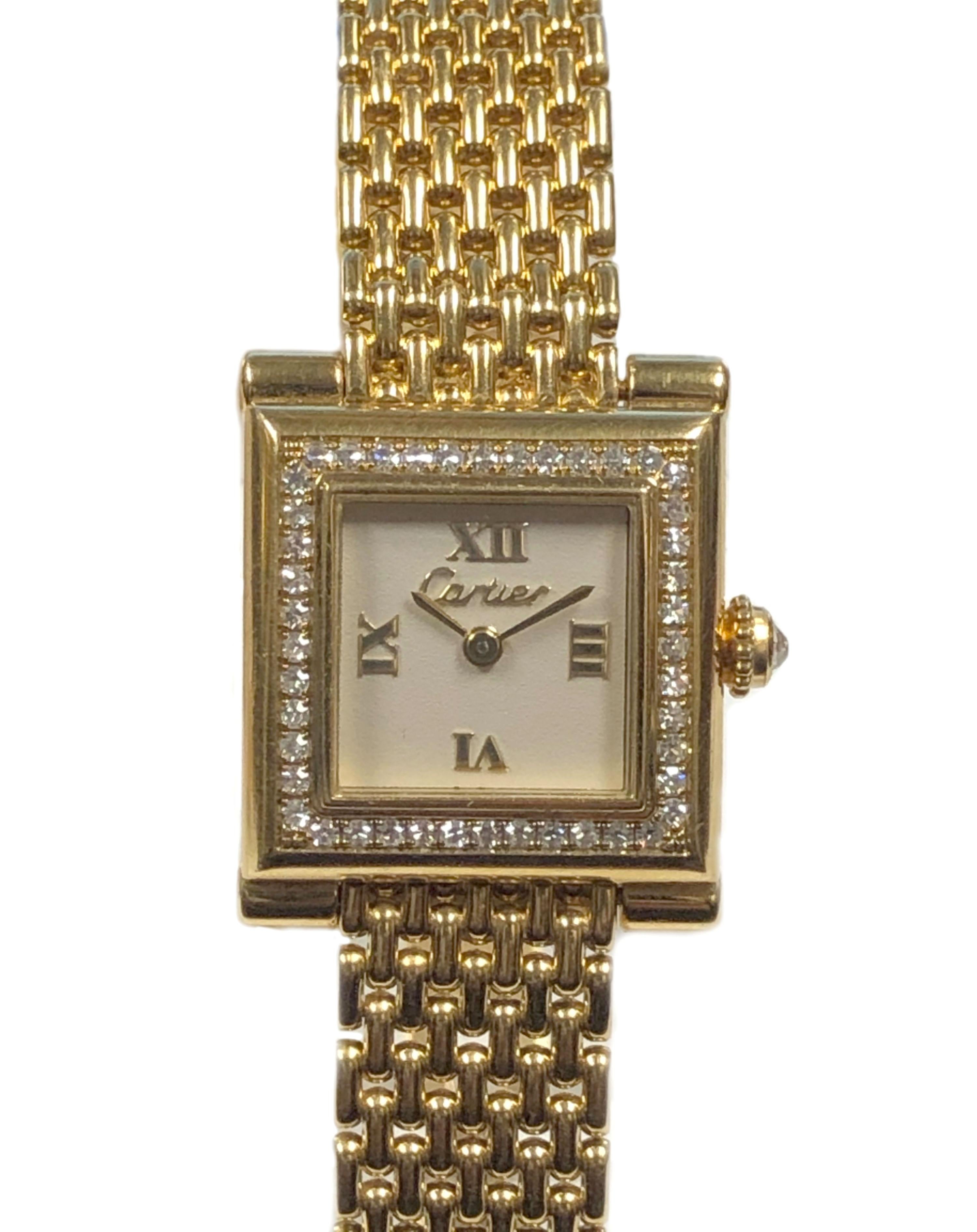 Cartier Trocadero Damen-Quarz-Armbanduhr aus Gelbgold und Diamanten im Zustand „Hervorragend“ im Angebot in Chicago, IL