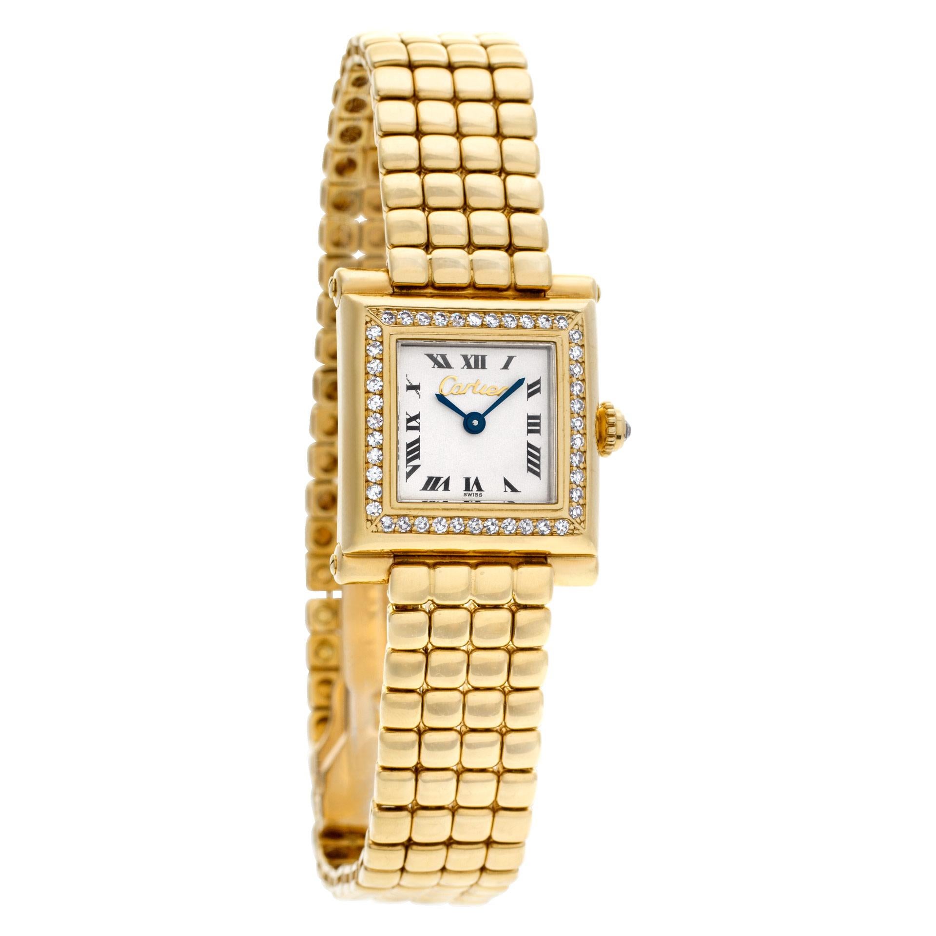 Cartier Trocadero Watch in 18k Yellow Gold with Cartier Original Diamond Bezel  In Excellent Condition In Surfside, FL