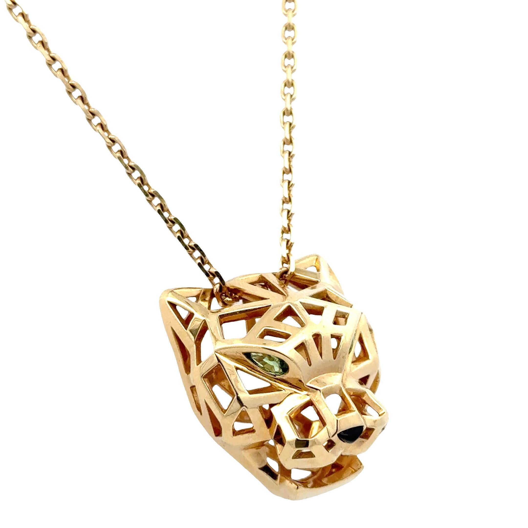 Cartier Tsavorite Black Onyx Panthere De Cartier 18KYG Pendant Necklace B&P's en venta 6