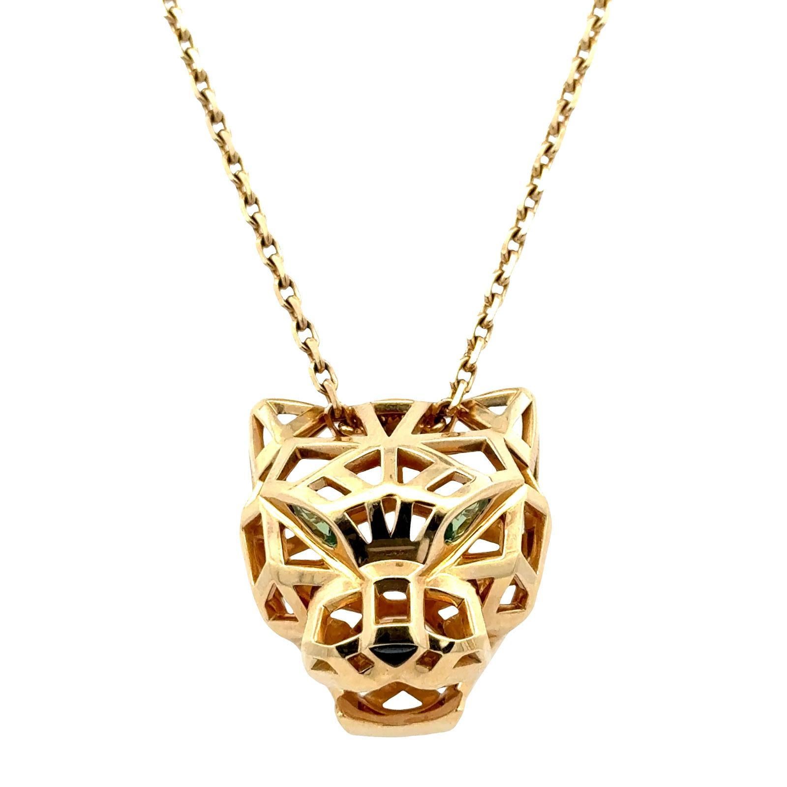 Cartier Tsavorite Black Onyx Panthere De Cartier 18KYG Pendant Necklace B&P's Moderno en venta