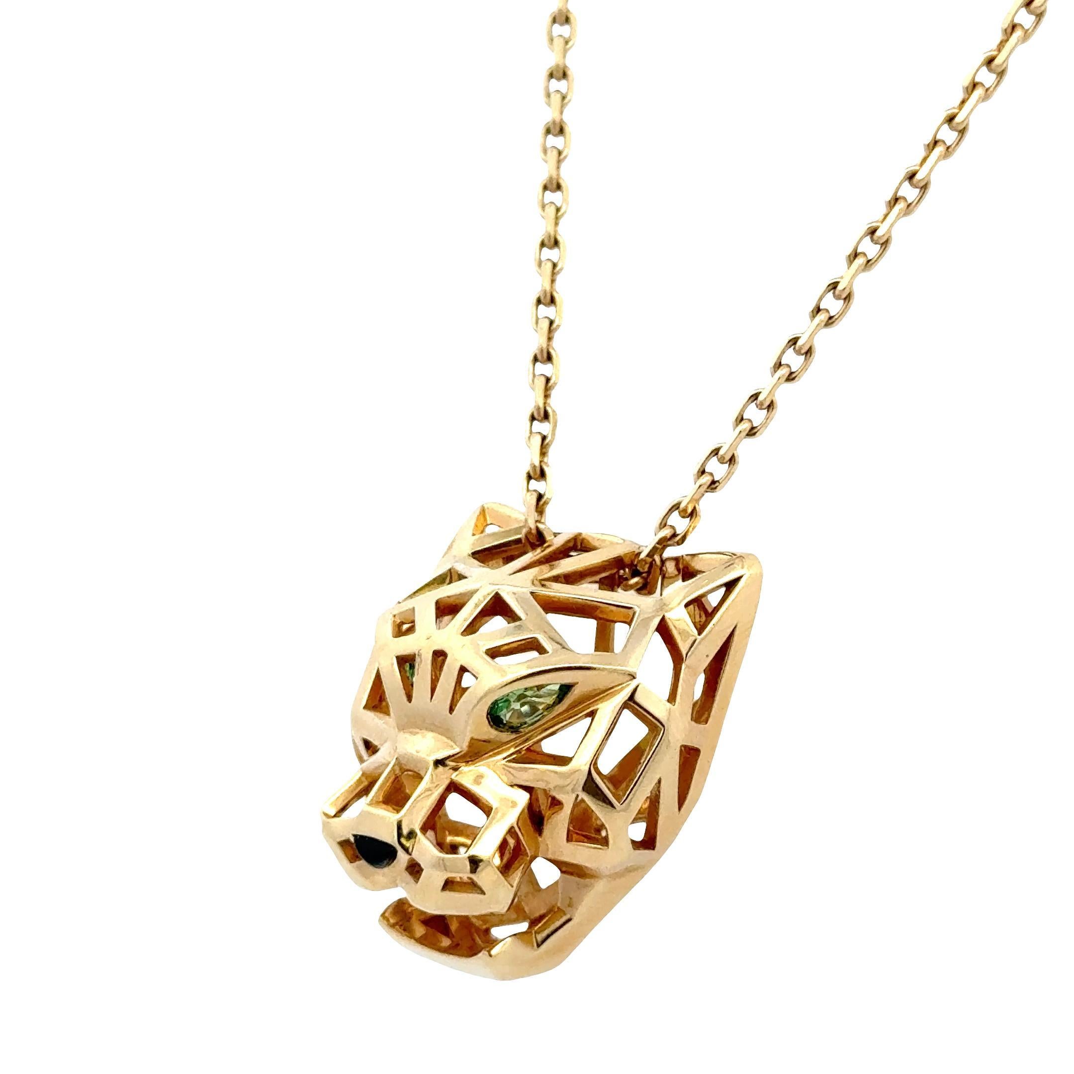 Cartier Tsavorite Black Onyx Panthere De Cartier 18KYG Pendant Necklace B&P's Cabujón en venta