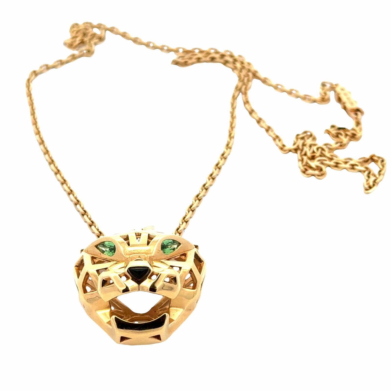 De las mujeres Cartier Tsavorite Black Onyx Panthere De Cartier 18KYG Pendant Necklace B&P's en venta