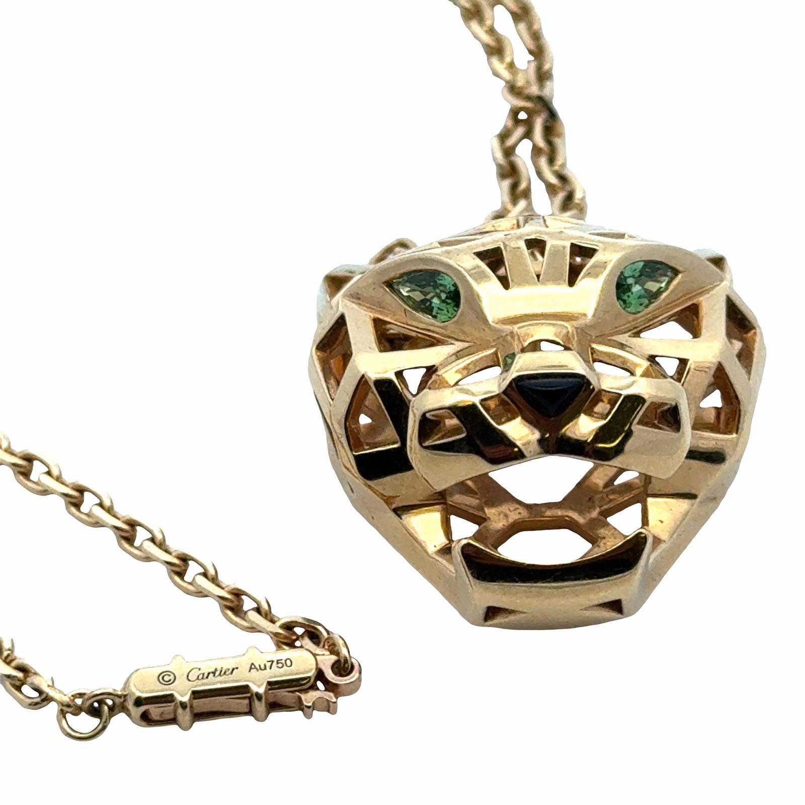 Cartier Tsavorite Black Onyx Panthere De Cartier 18KYG Pendant Necklace B&P's en venta 1