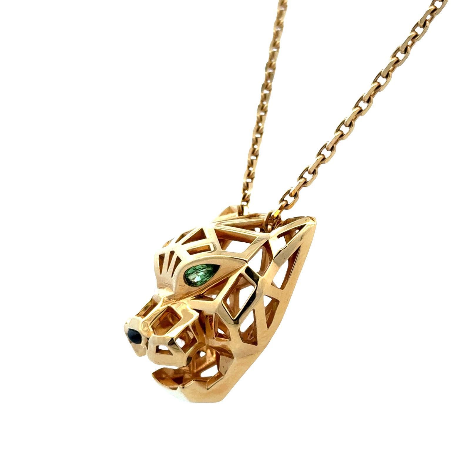 Cartier Tsavorite Black Onyx Panthere De Cartier 18KYG Pendant Necklace B&P's en venta 3