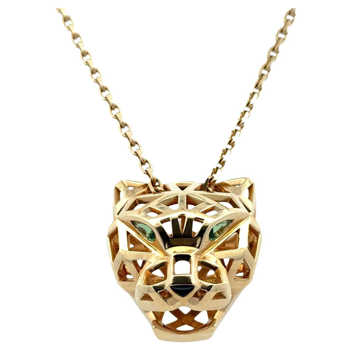 Cartier Tsavorite Black Onyx Panthere De Cartier 18KYG Pendant Necklace B&P's