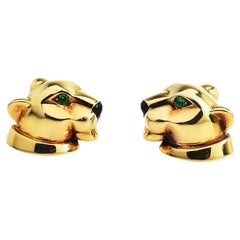 Vintage Cartier Tsavorite Onyx 18K Yellow Gold "Panthere de Cartier" Stud Earrings