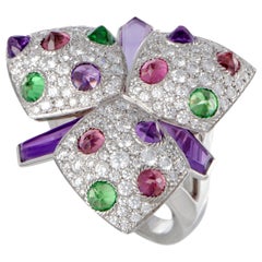 Cartier Tsavorite, Pink Tourmaline, Amethyst and Diamond Gold Flower Ring