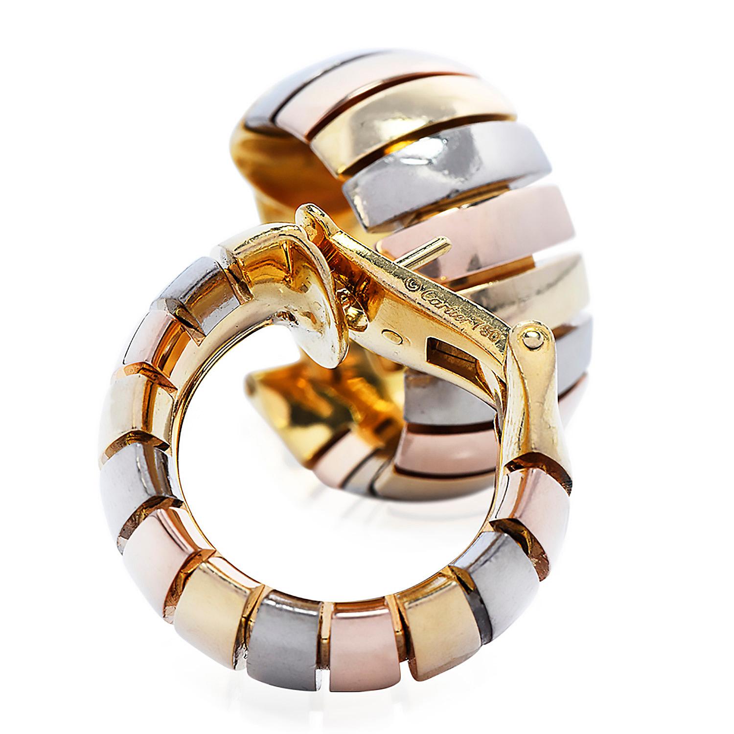 Cartier Tubogas 18K Gold Tri-Color Link Hoop Earrings For Sale at ...