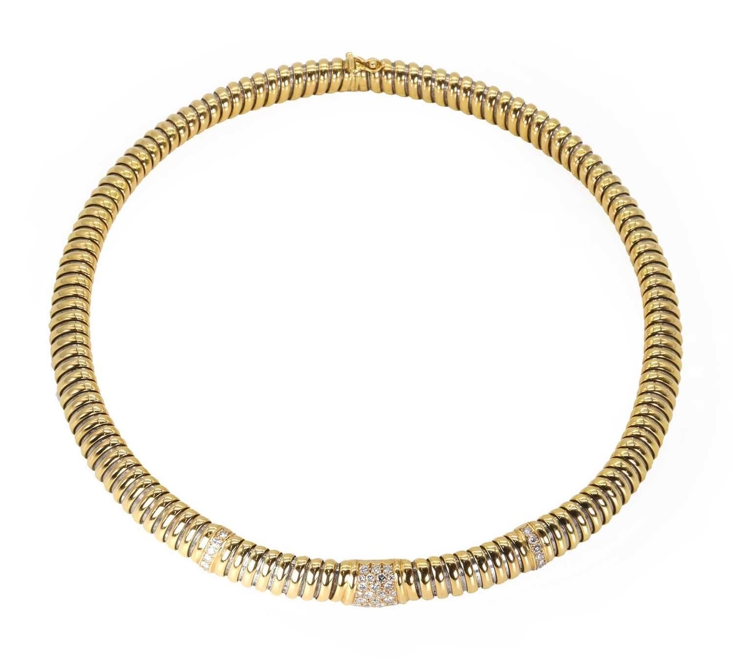 Cartier Tubogas collar necklace and bracelet set with diamonds (Art nouveau) im Angebot