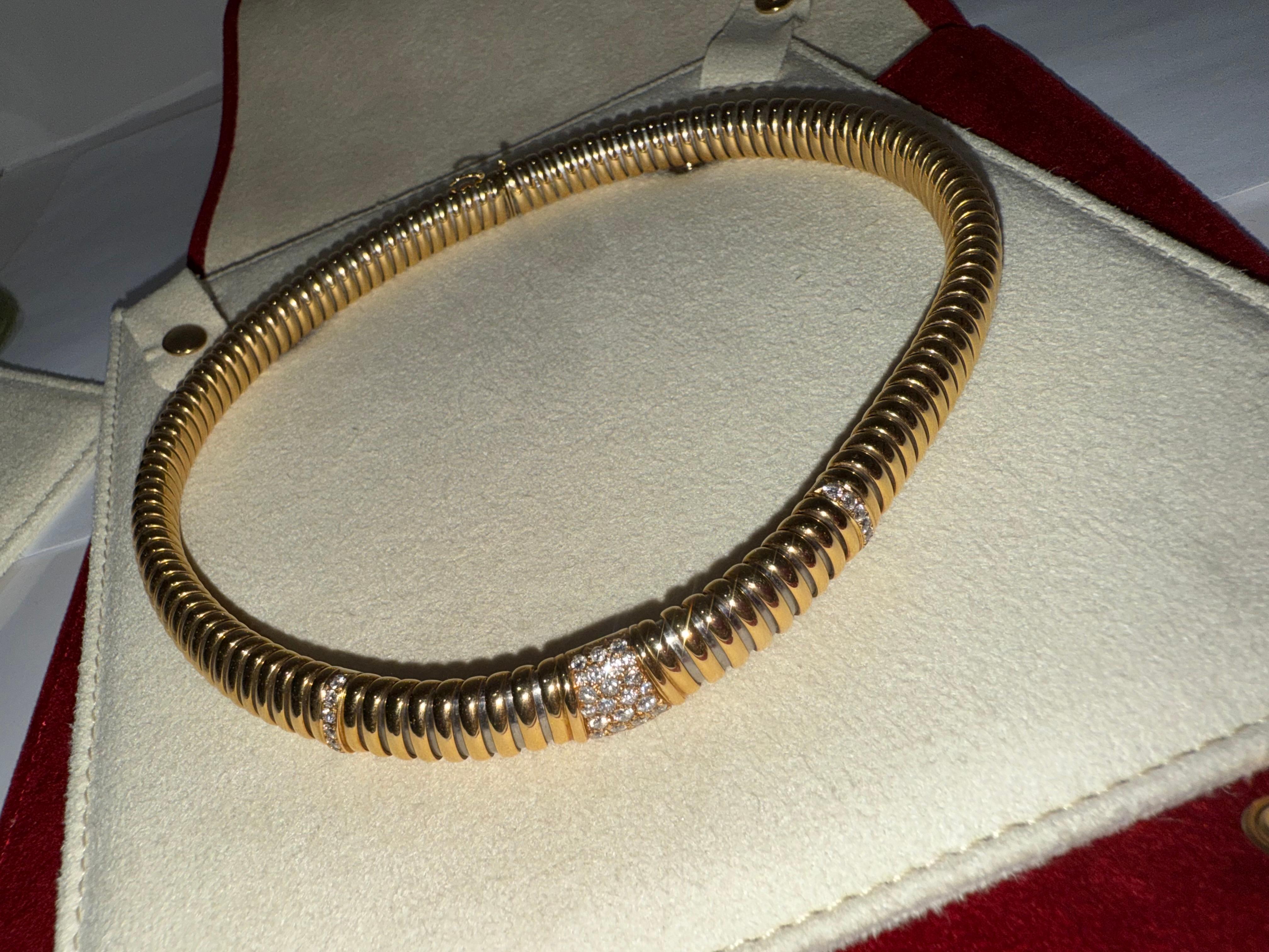 Cartier Tubogas collar necklace and bracelet set with diamonds (Brillantschliff) im Angebot