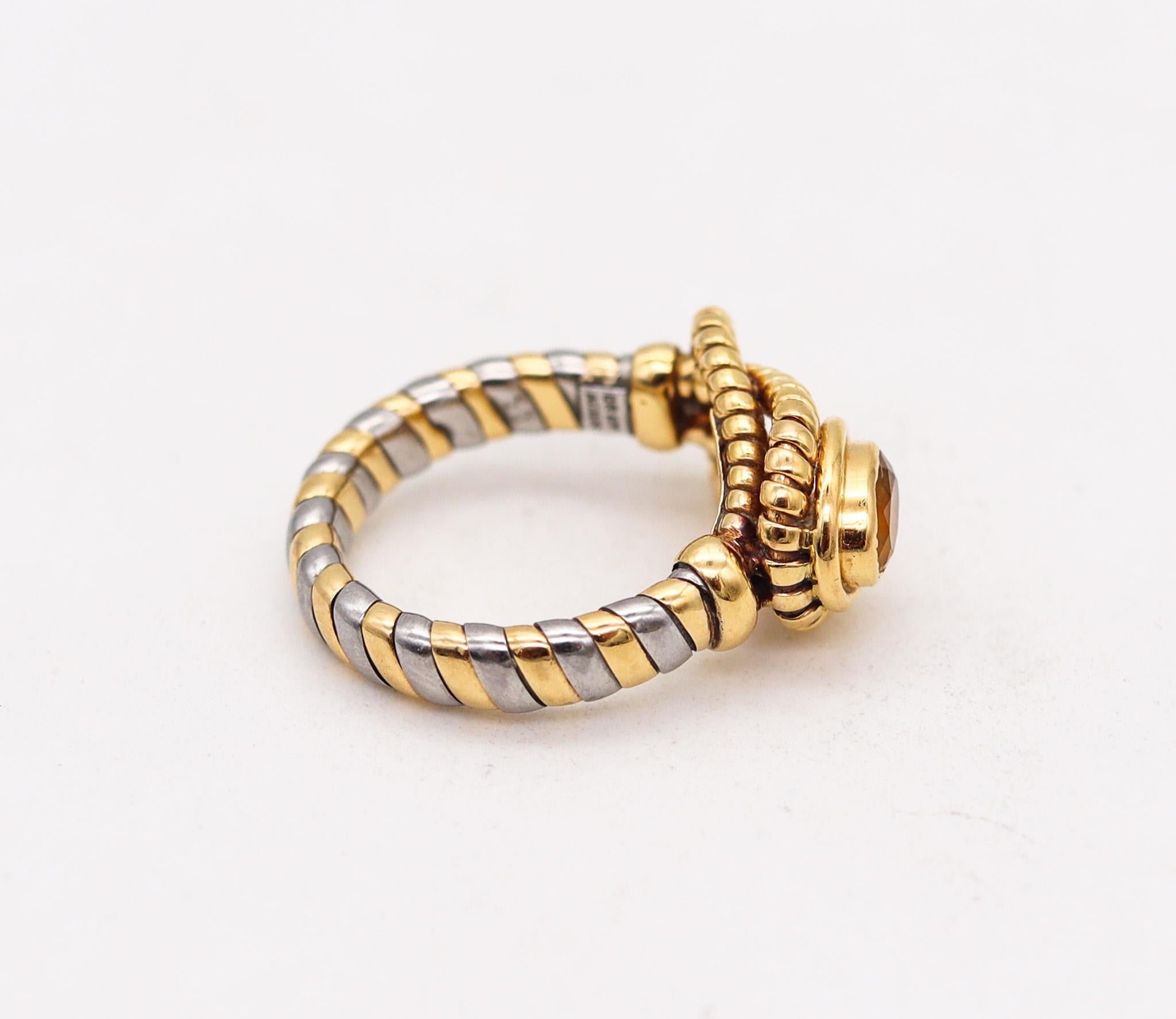 Modernist Cartier Tubogas Hercules Knot Ring in Stainless and 18 Karat Gold with Citrine
