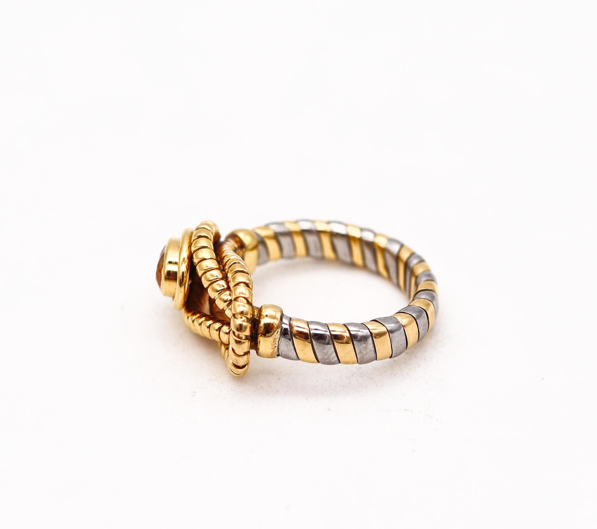 Oval Cut Cartier Tubogas Hercules Knot Ring in Stainless and 18 Karat Gold with Citrine