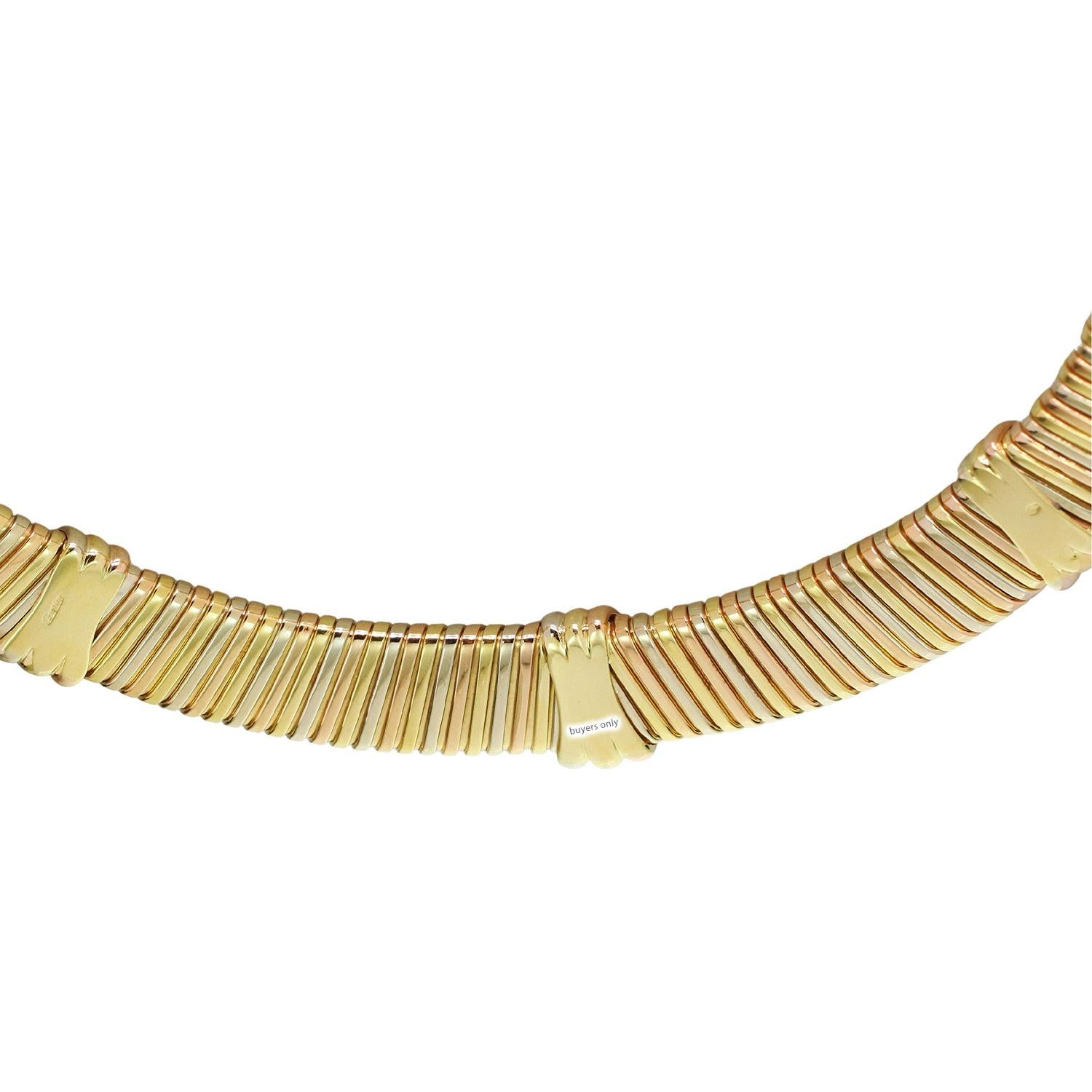 CARTIER Tubogas Trinity 18k Tri-Gold Vintage 1980s Collar Necklace  For Sale 4