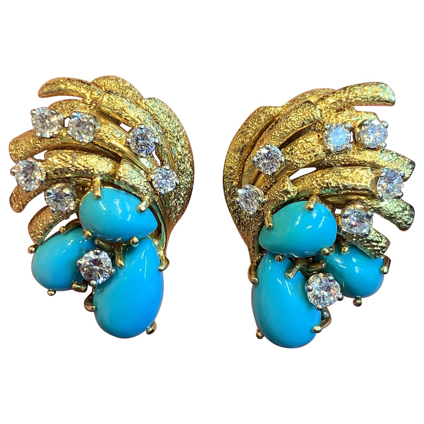 Cartier Turquoise and Diamond Earrings