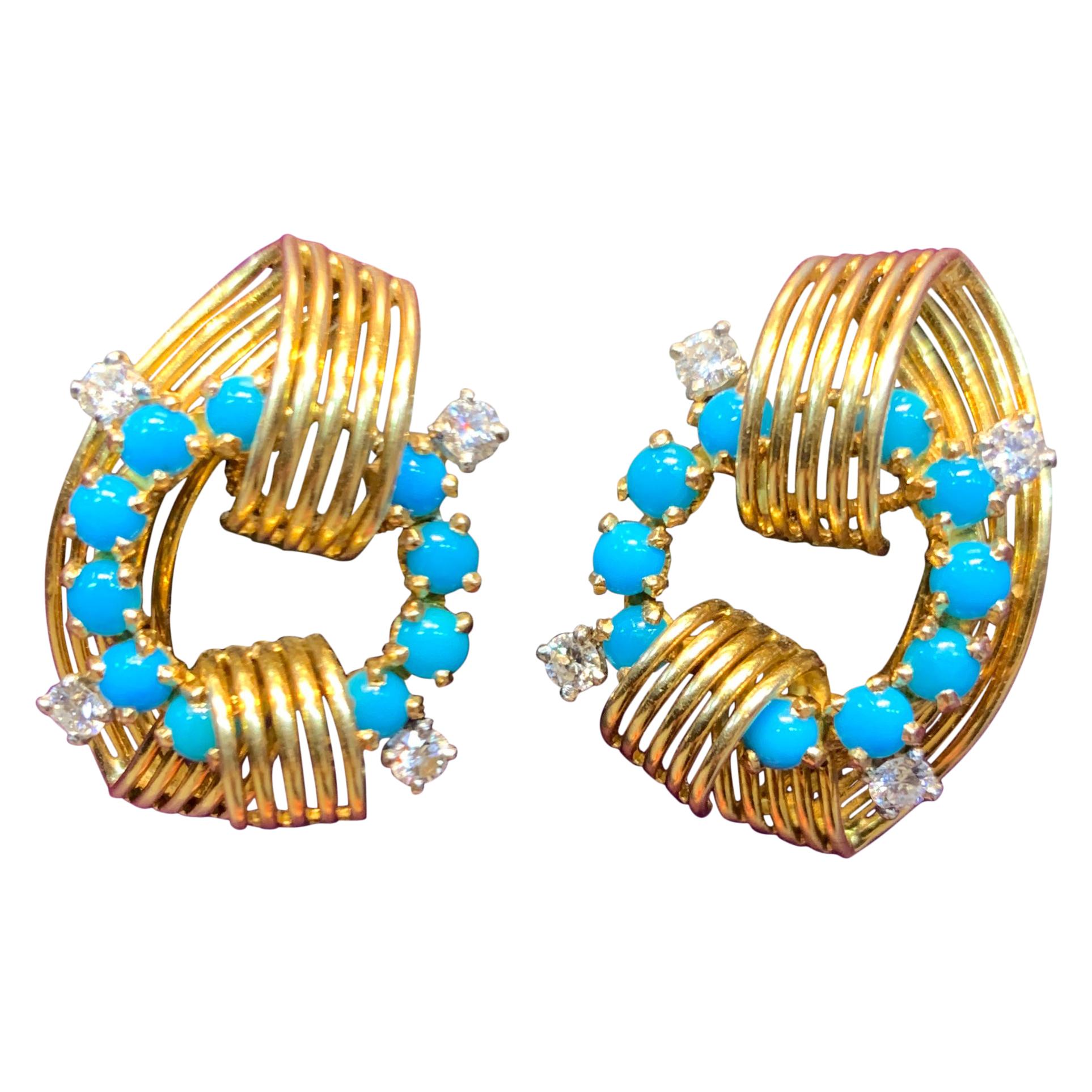 Cartier Turquoise and Diamond Gold Earrings