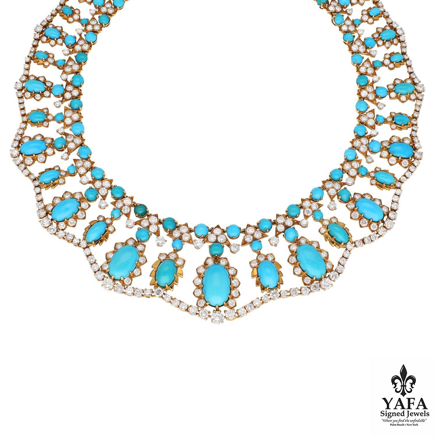 Cabochon CARTIER Turquoise and Diamond Necklace For Sale