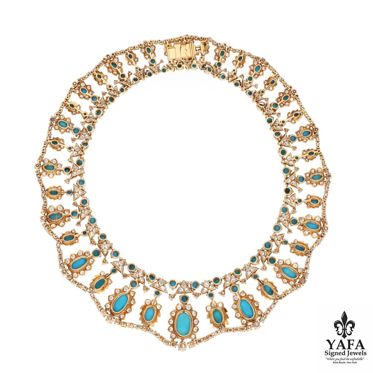 CARTIER Turquoise and Diamond Necklace In Excellent Condition For Sale In New York, NY