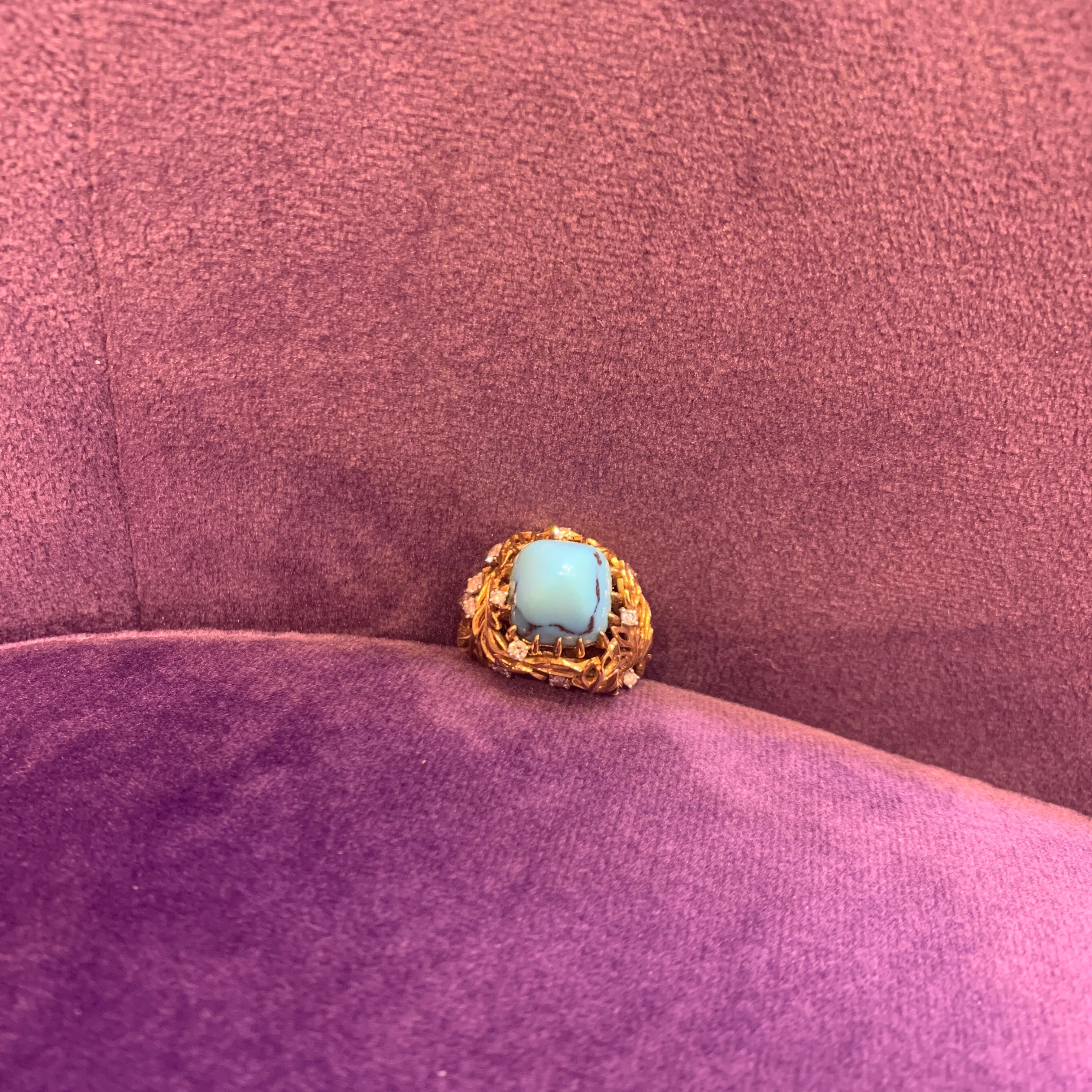 Cartier Bague en turquoise et diamants en vente 6