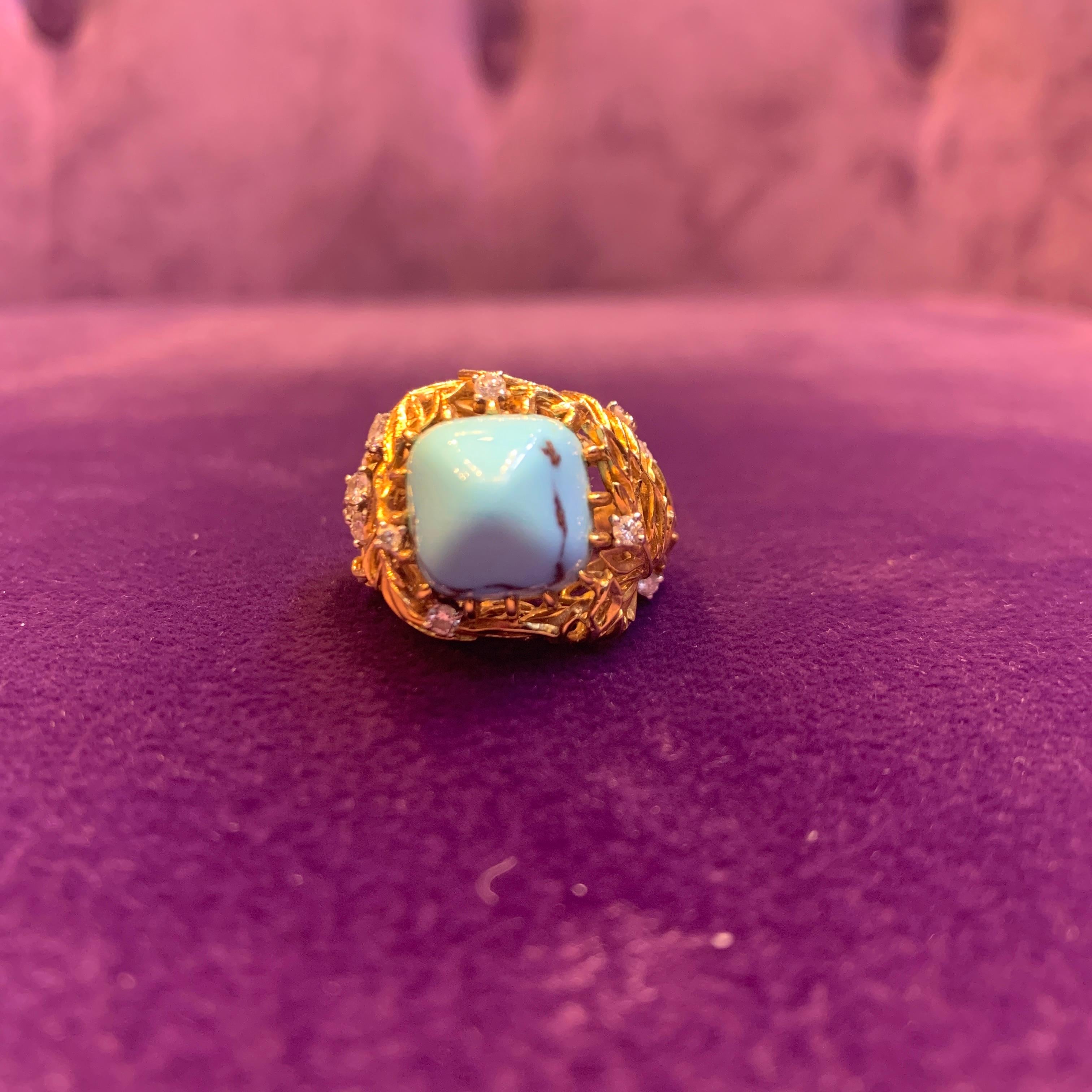 Cartier Turquoise and Diamond Ring For Sale 6