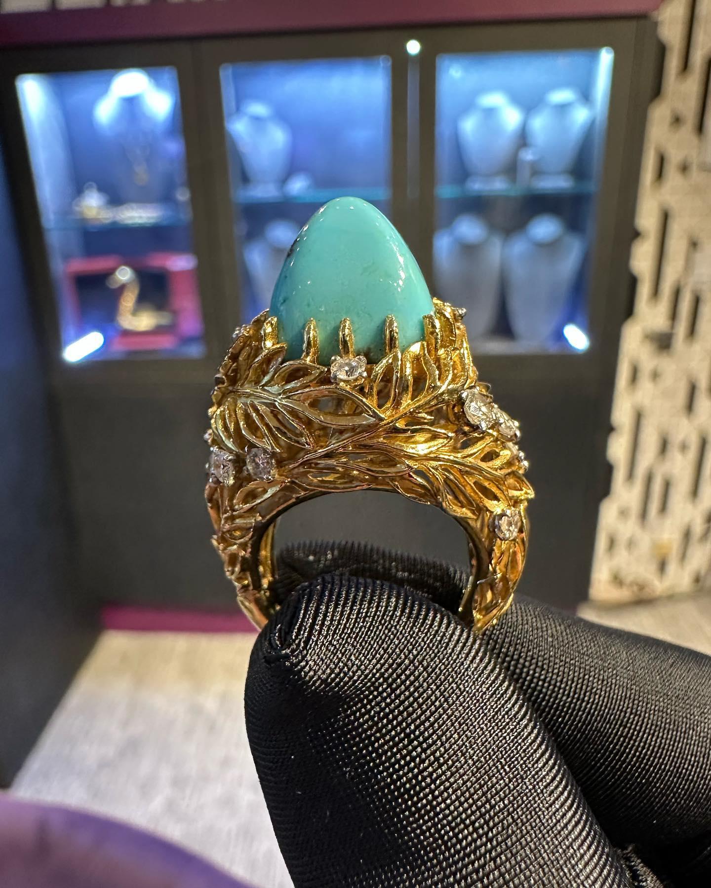 Women's Cartier Turquoise and Diamond Ring For Sale