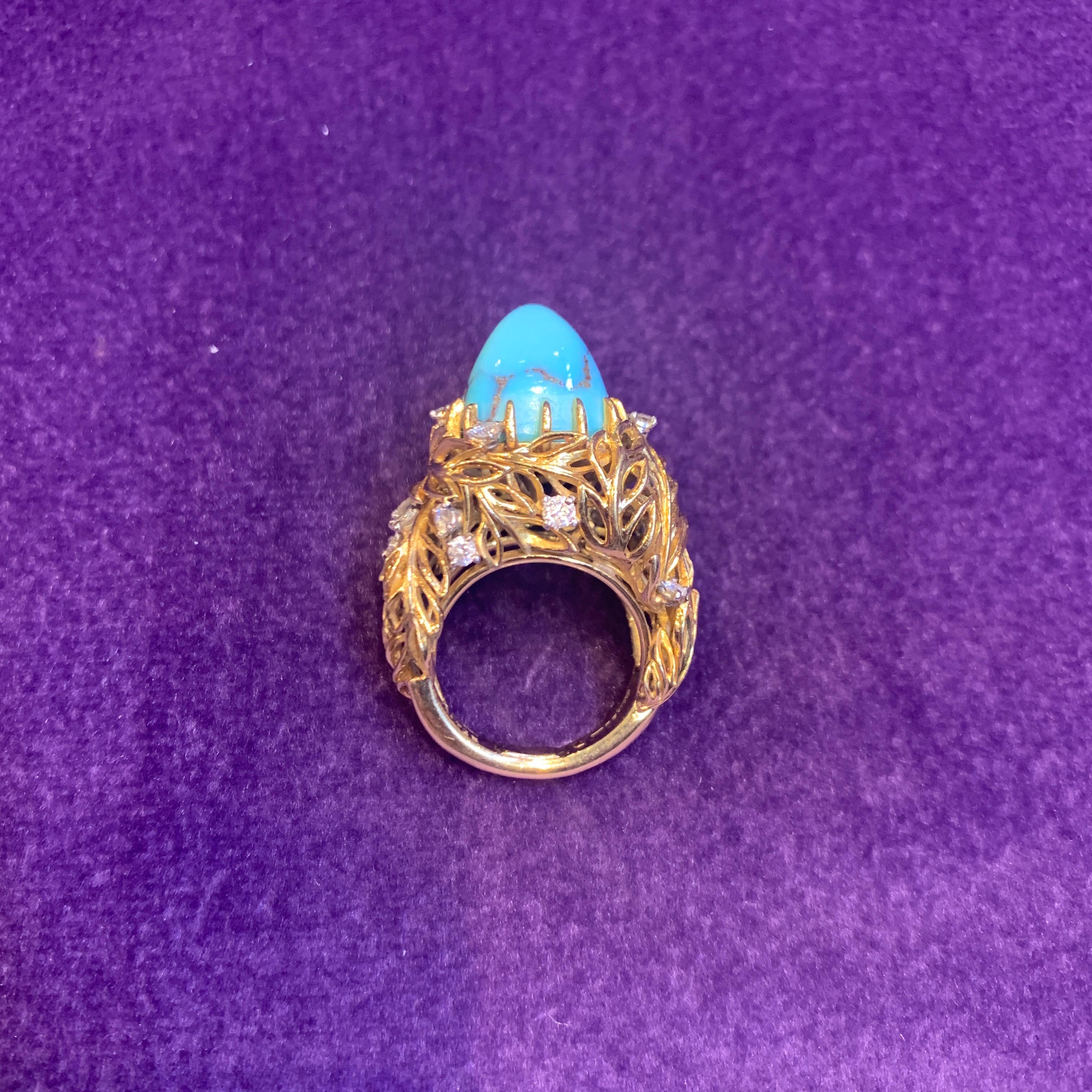 Cartier Turquoise and Diamond Ring For Sale 1