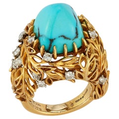 Retro Cartier Turquoise and Diamond Ring