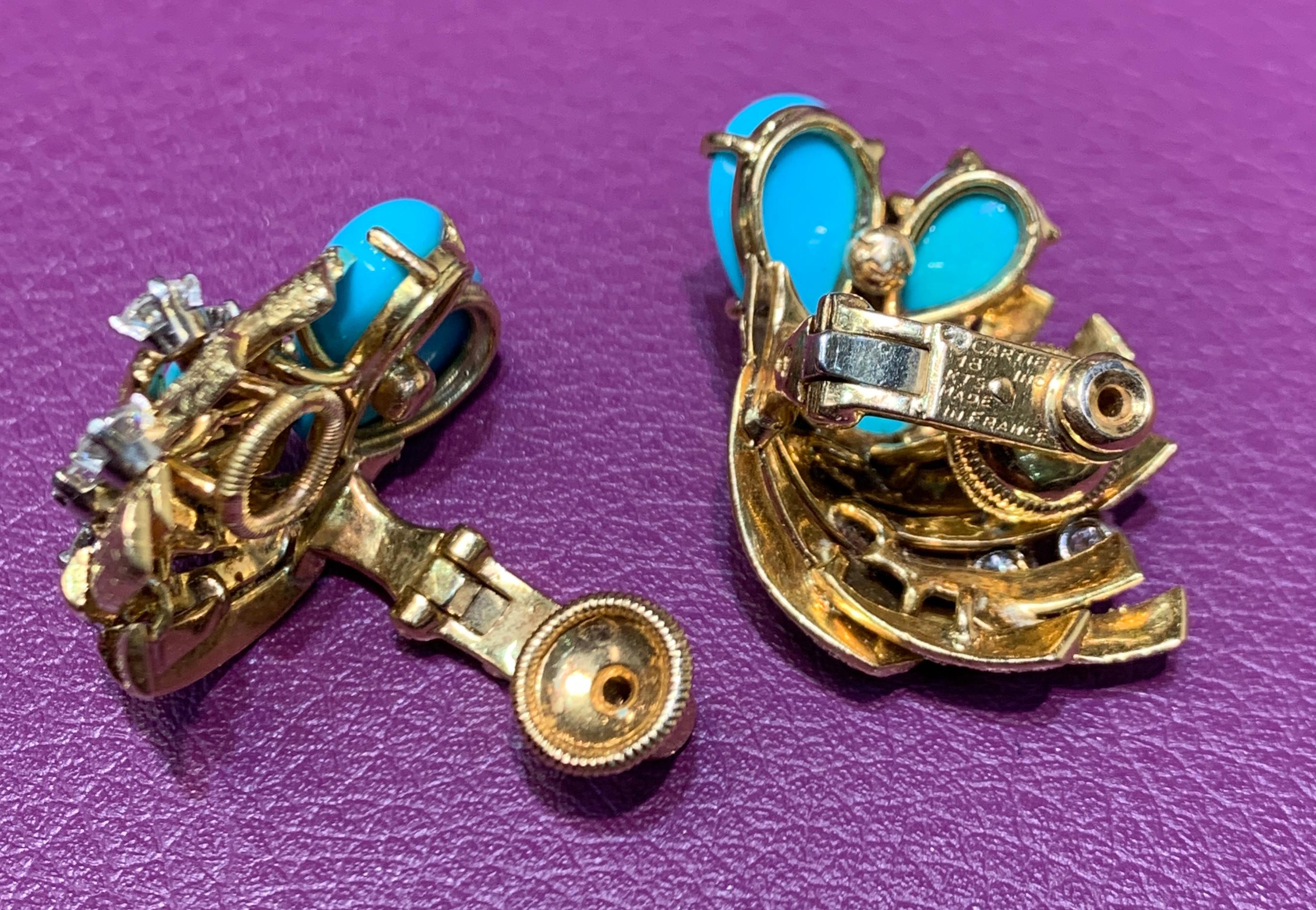 Cartier Turquoise and Diamond Earrings In Excellent Condition In New York, NY