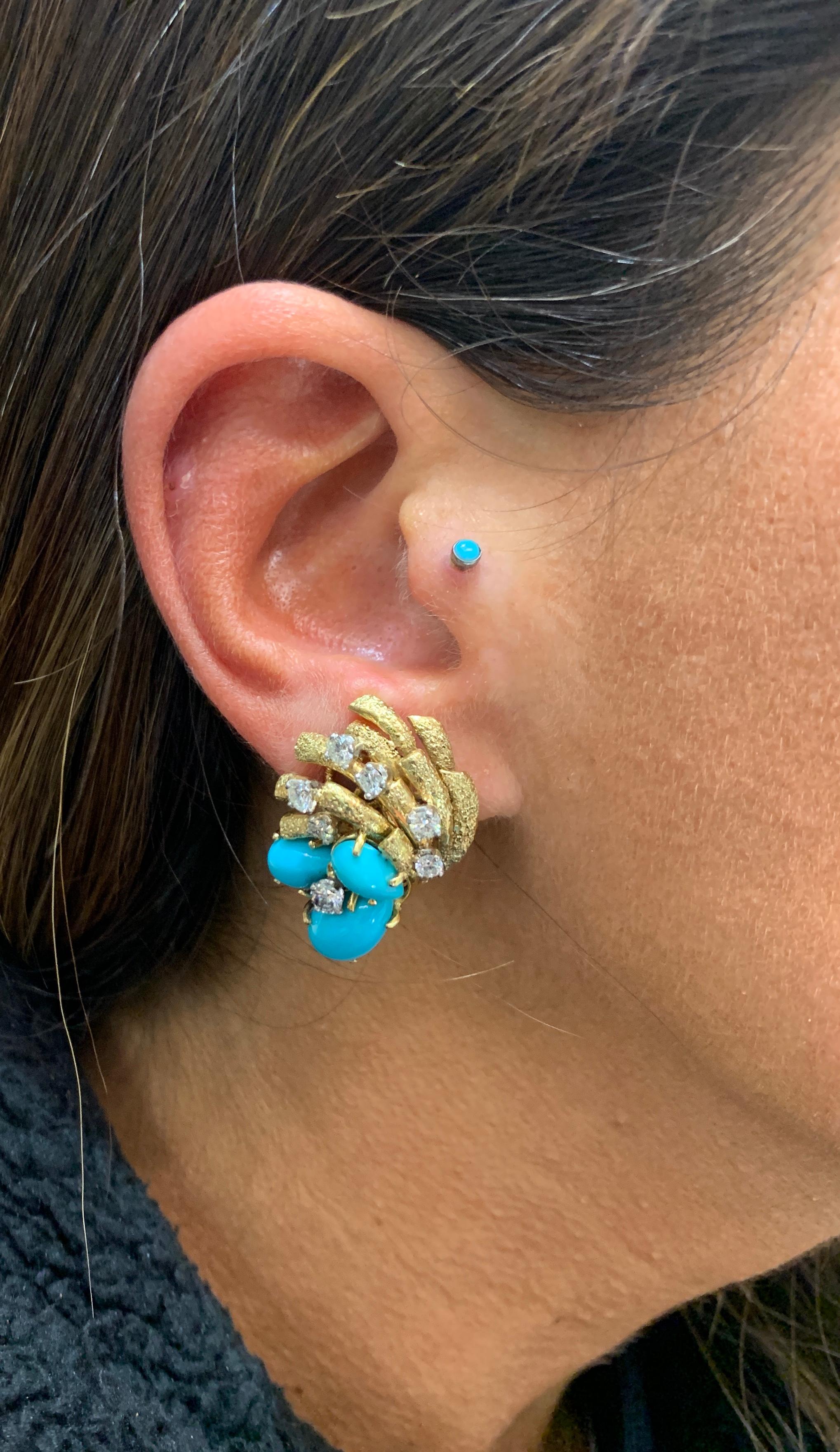 Women's Cartier Turquoise and Diamond Earrings