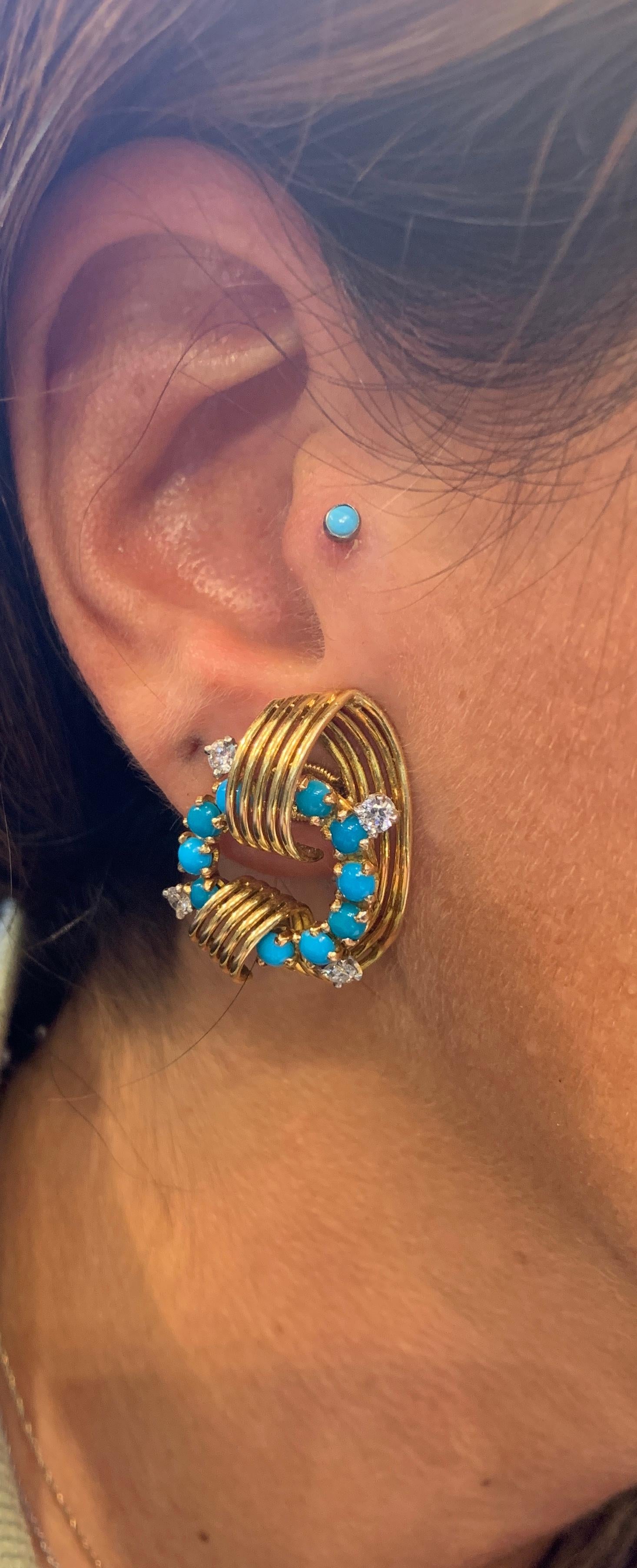 Women's Cartier Turquoise and Diamond Gold Earrings