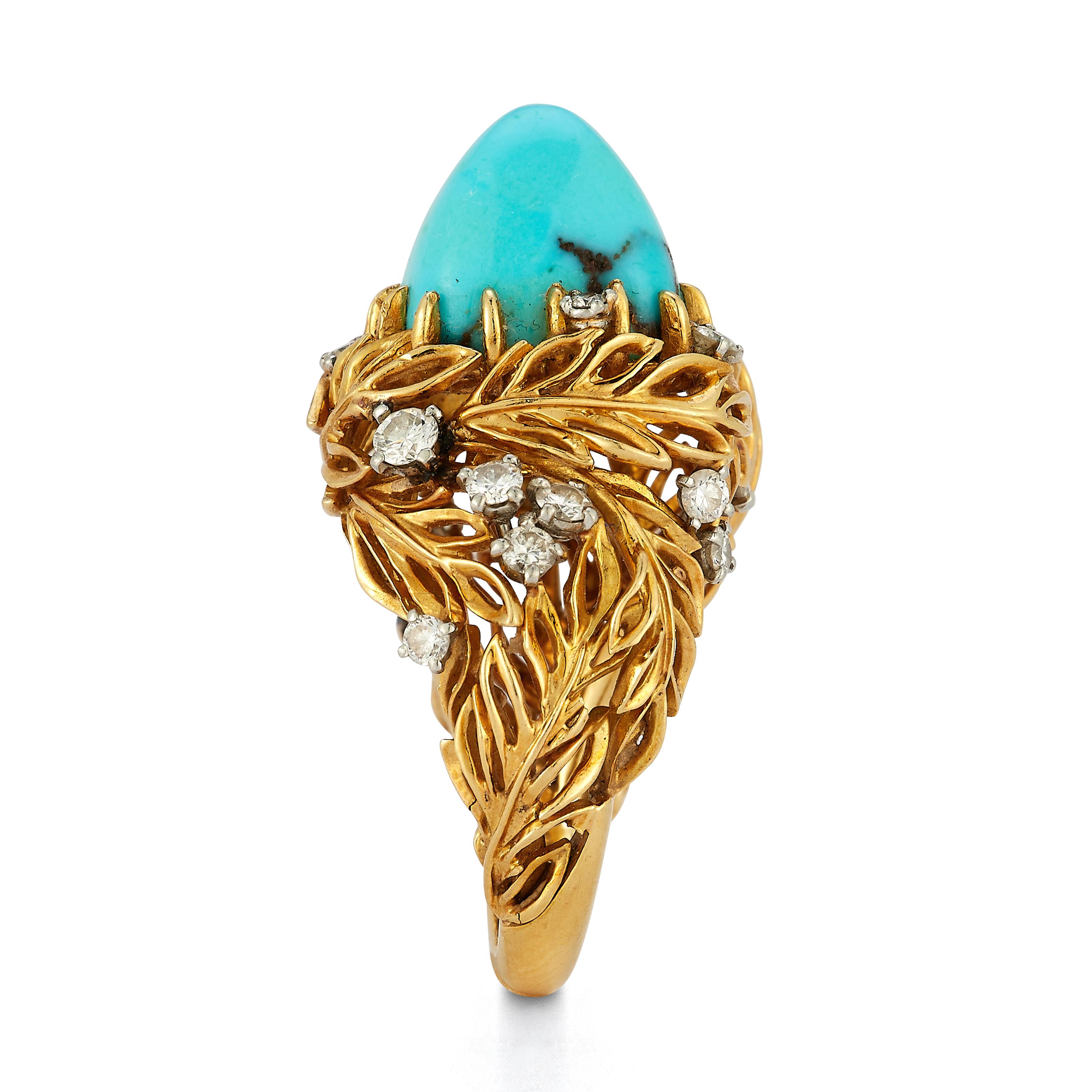 Retro Cartier Turquoise & Diamond Ring For Sale