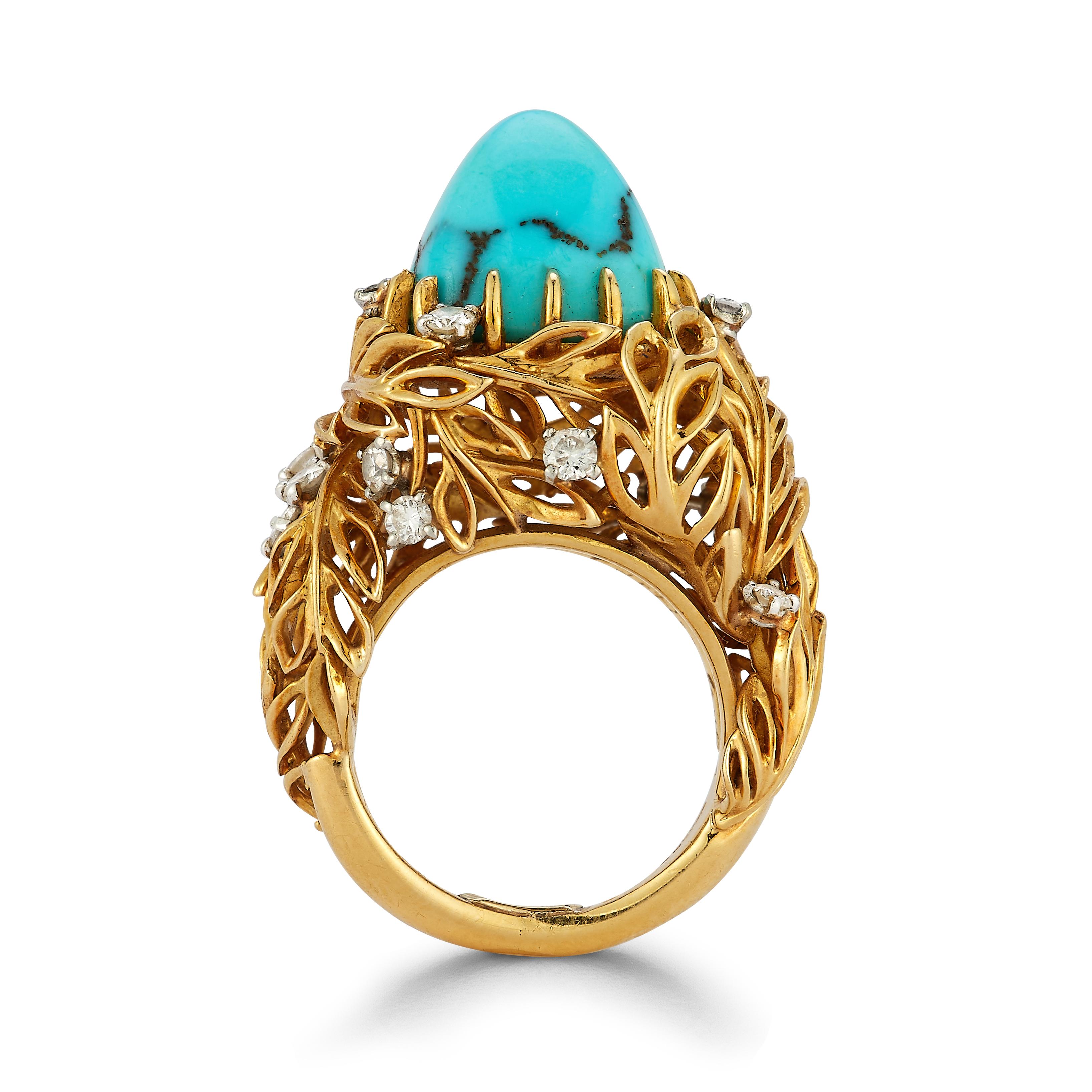 Brilliant Cut Cartier Turquoise & Diamond Ring For Sale
