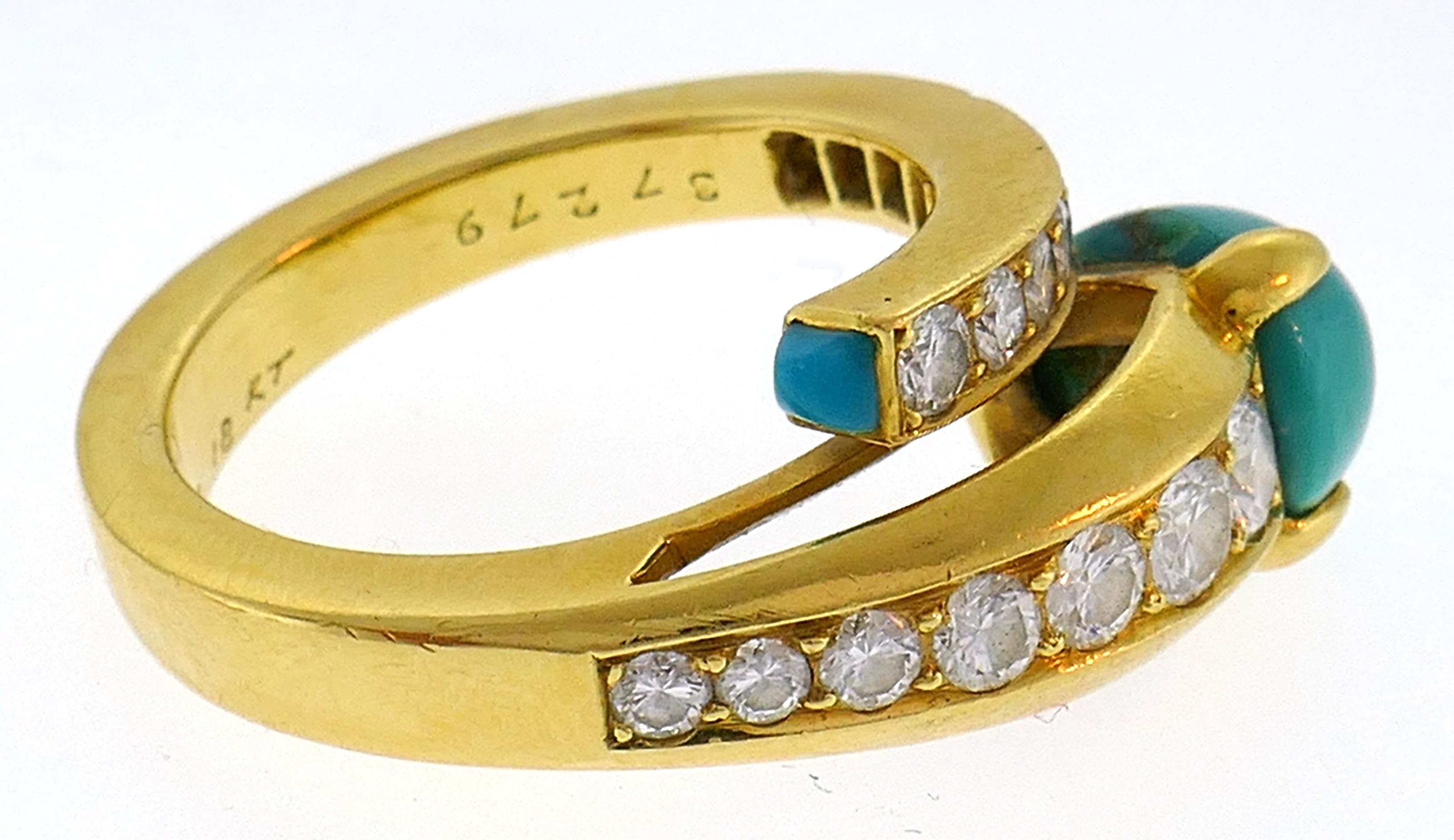 Cartier Turquoise Diamond Yellow Gold Snake Ring 1980s In Excellent Condition In Beverly Hills, CA