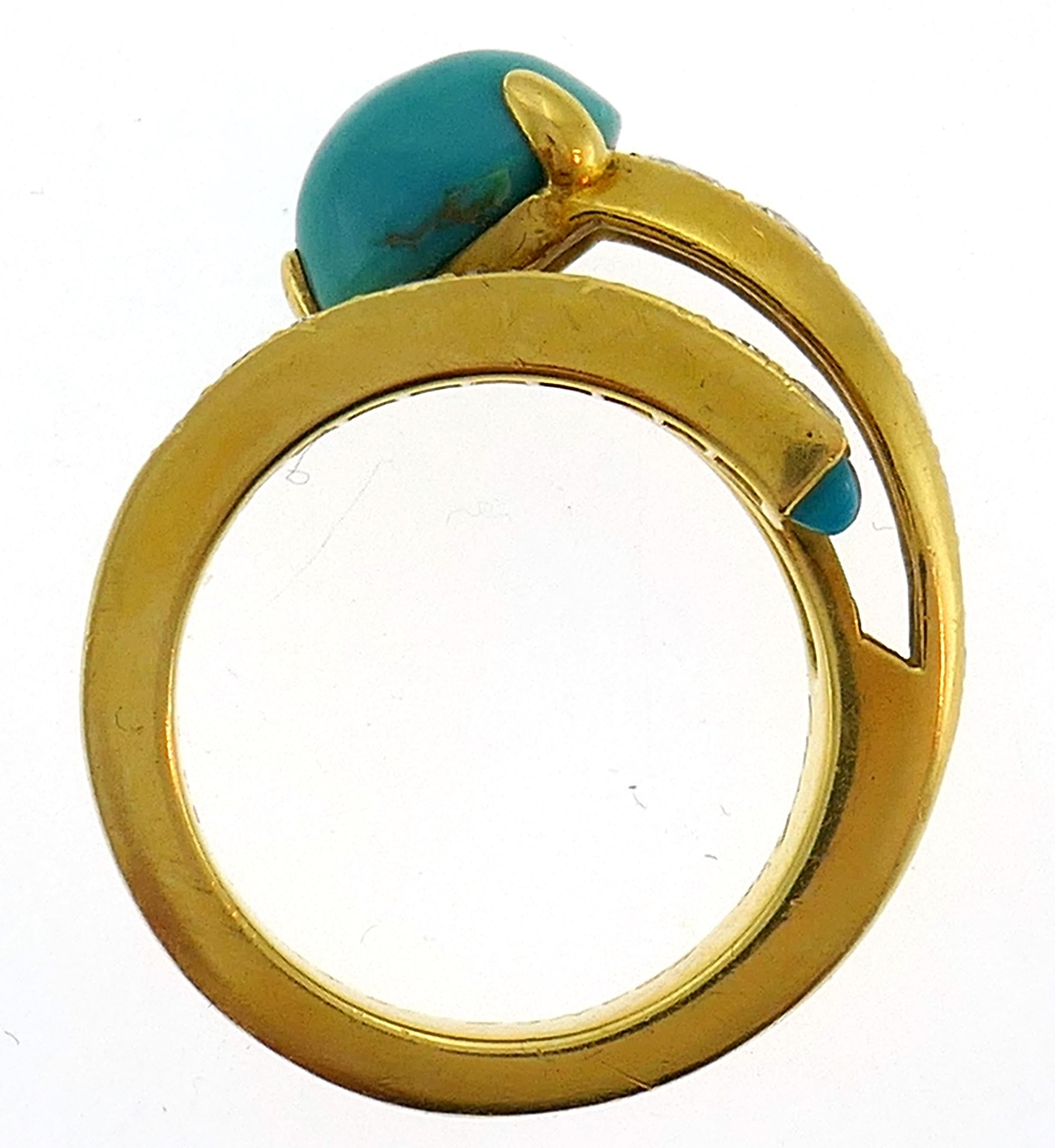 Women's Cartier Turquoise Diamond Yellow Gold Snake Ring 1980s