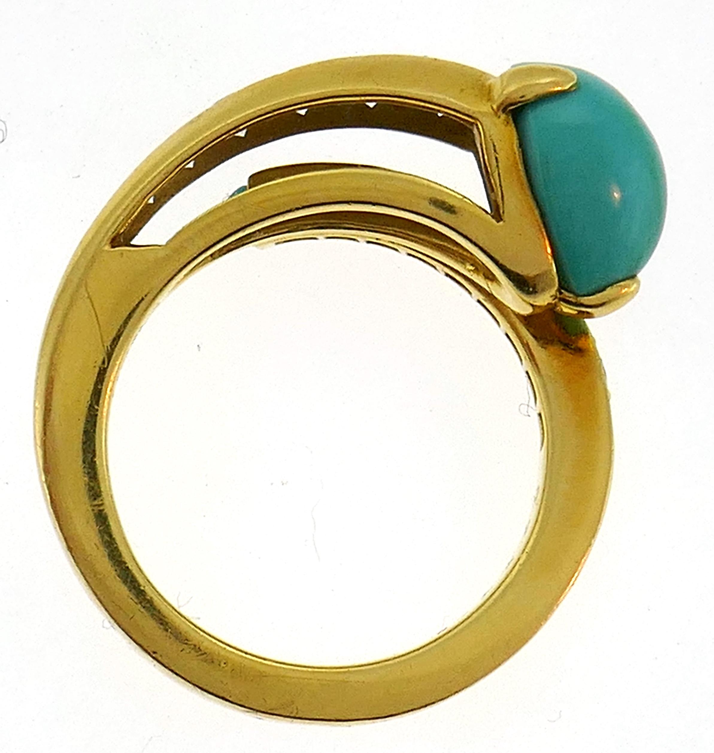 Cartier Turquoise Diamond Yellow Gold Snake Ring 1980s 1