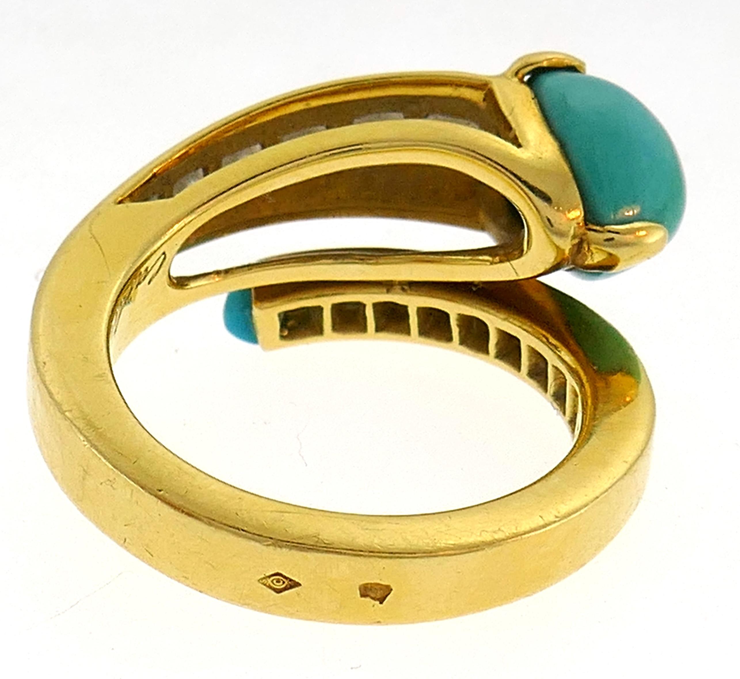 Cartier Turquoise Diamond Yellow Gold Snake Ring 1980s 2