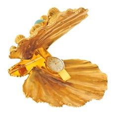 Cartier Turquoise Gold Shell Watch Travel Clock