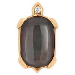 Cartier Turtle Lapel Pin Grey Moonstone Tie Tac 18k Rose Gold Estate Signed