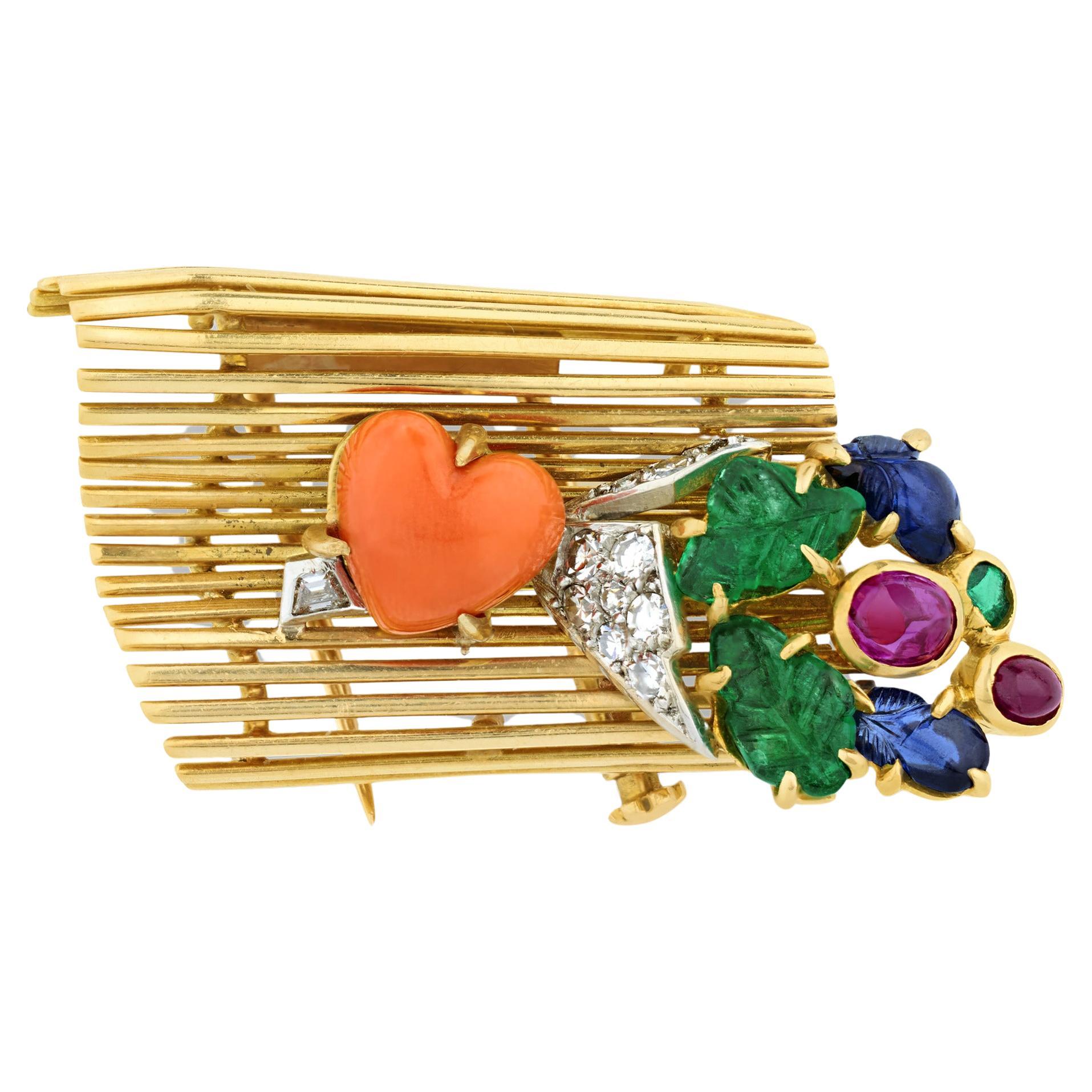 Cartier Tutti Frutti Lovers Bench Brooch For Sale