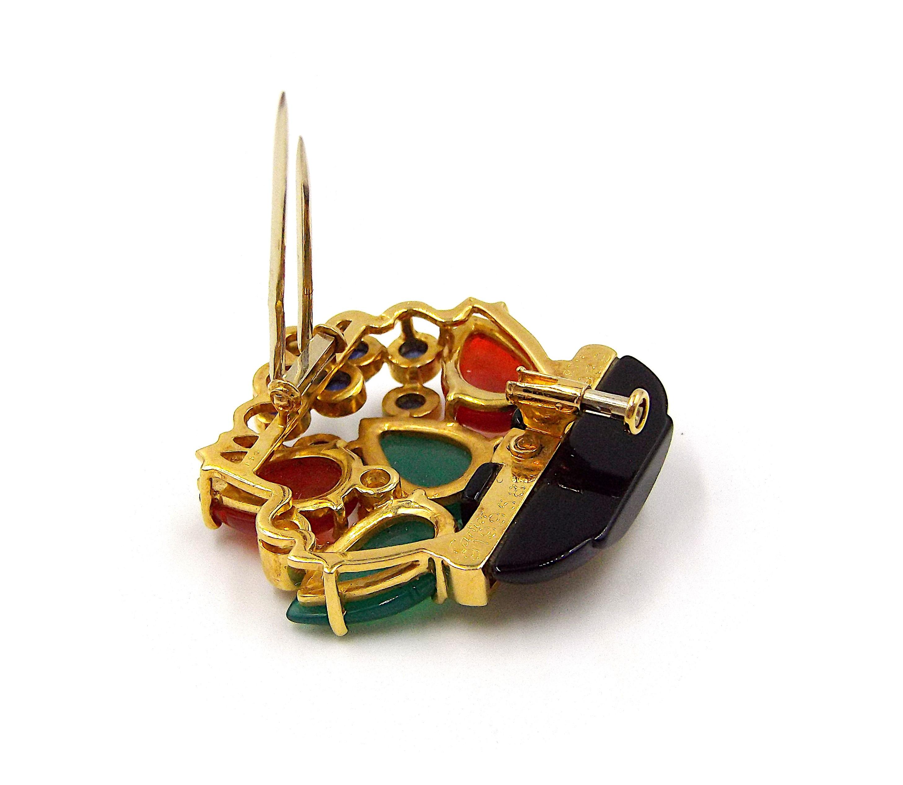 Cartier Tutti Frutti 18 Karat Gelbgold Diamant-Brosche/Anstecknadel mit mehreren Edelsteinen (Rundschliff)
