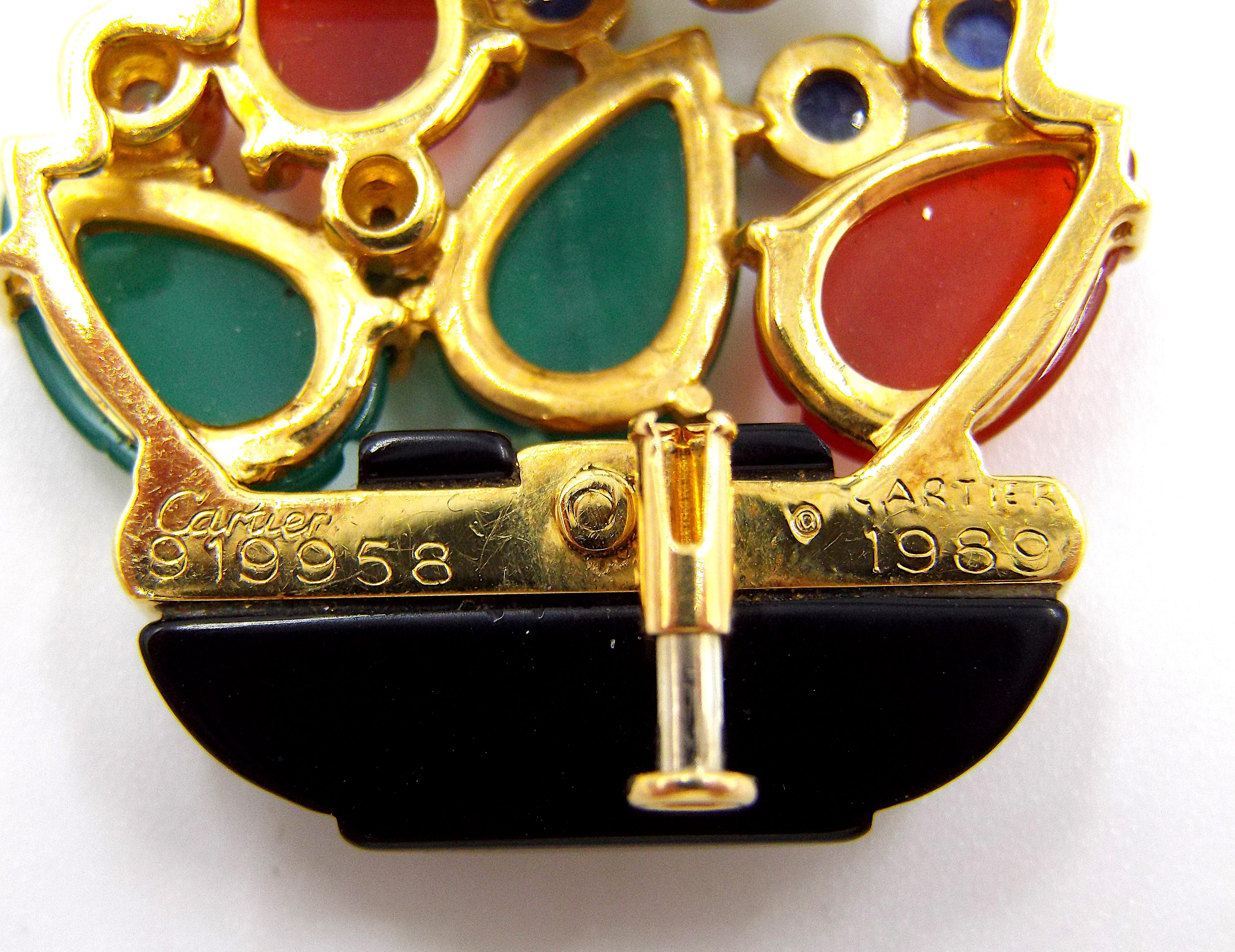 Cartier Tutti Frutti 18 Karat Gelbgold Diamant-Brosche/Anstecknadel mit mehreren Edelsteinen im Zustand „Gut“ in New York, NY