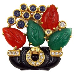 Cartier Tutti Frutti Multi Gemstone 18K Yellow Gold Diamond Brooch Pin