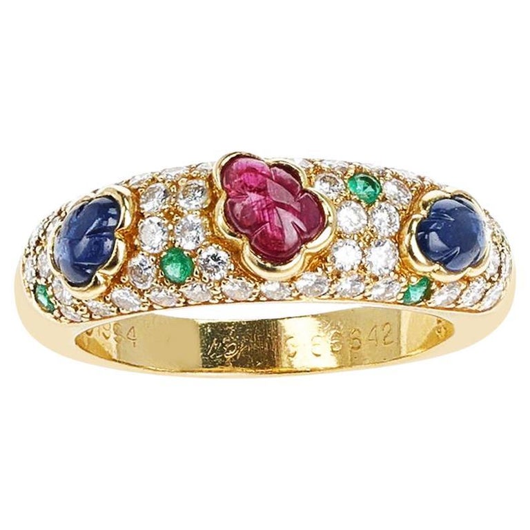 Cartier Tutti Frutti rubis, émeraude, saphir, diamant, bague 18 carats En  vente sur 1stDibs